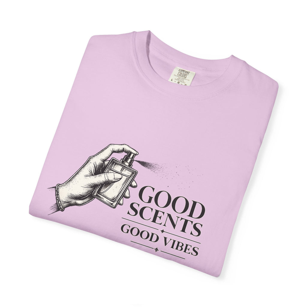 T-Shirt — "Good Scents, Good Vibes" Vintage Perfume Spray Graphic Tee