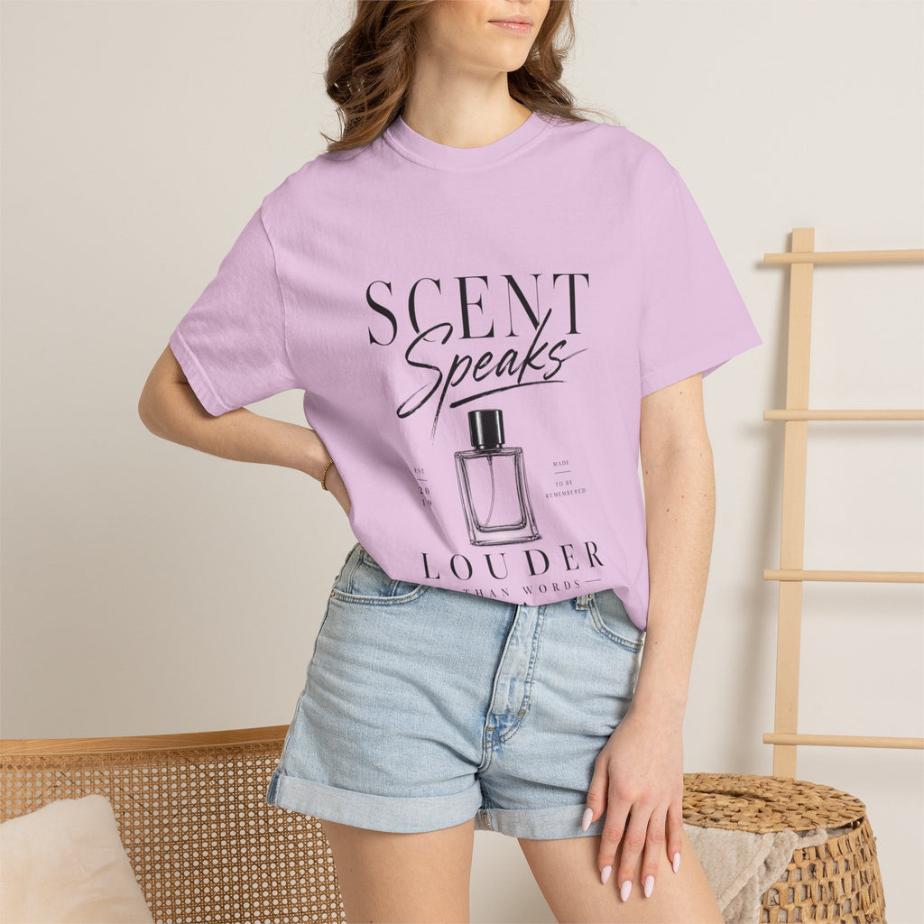 Perfume Graphic T-Shirt — “Scent Speaks Louder” Minimal Fragrance Tee