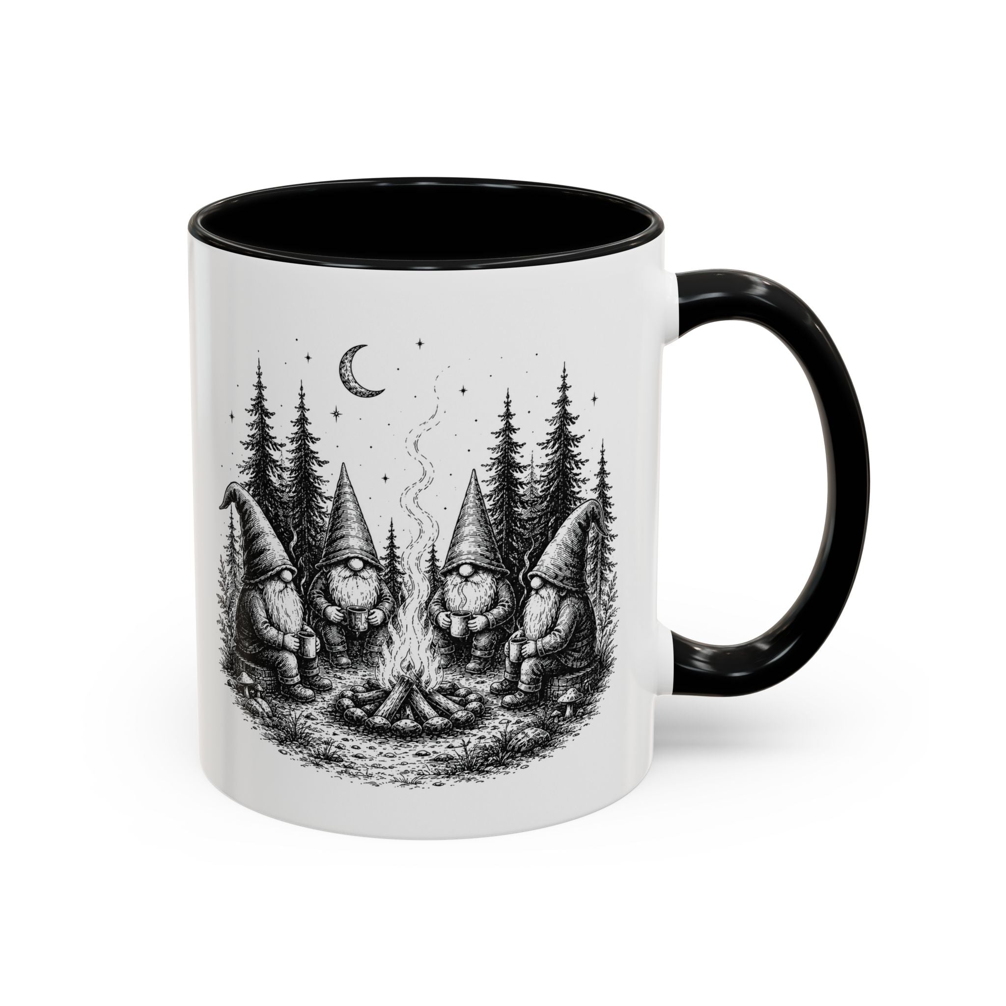 Gnome Campfire Coffee Mug — Woodland Camping Ceramic Accent Mug (11/15oz)
