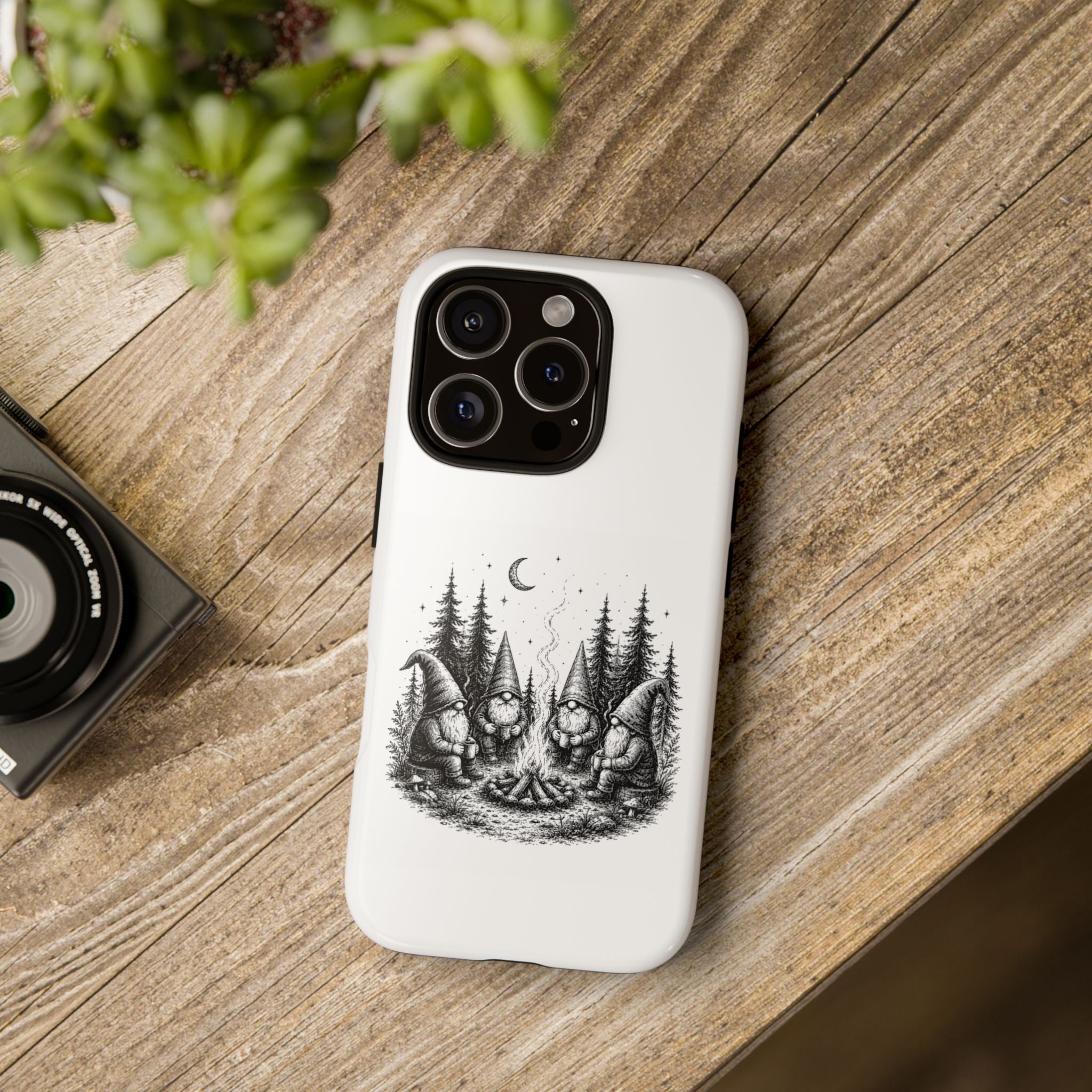 Gnome Campfire Protective Phone Case — Night Forest Illustration
