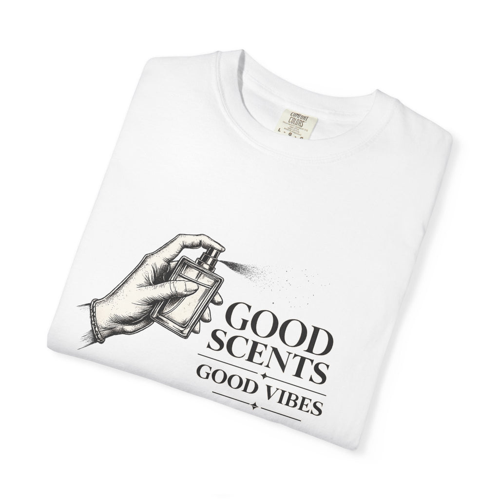 T-Shirt — "Good Scents, Good Vibes" Vintage Perfume Spray Graphic Tee