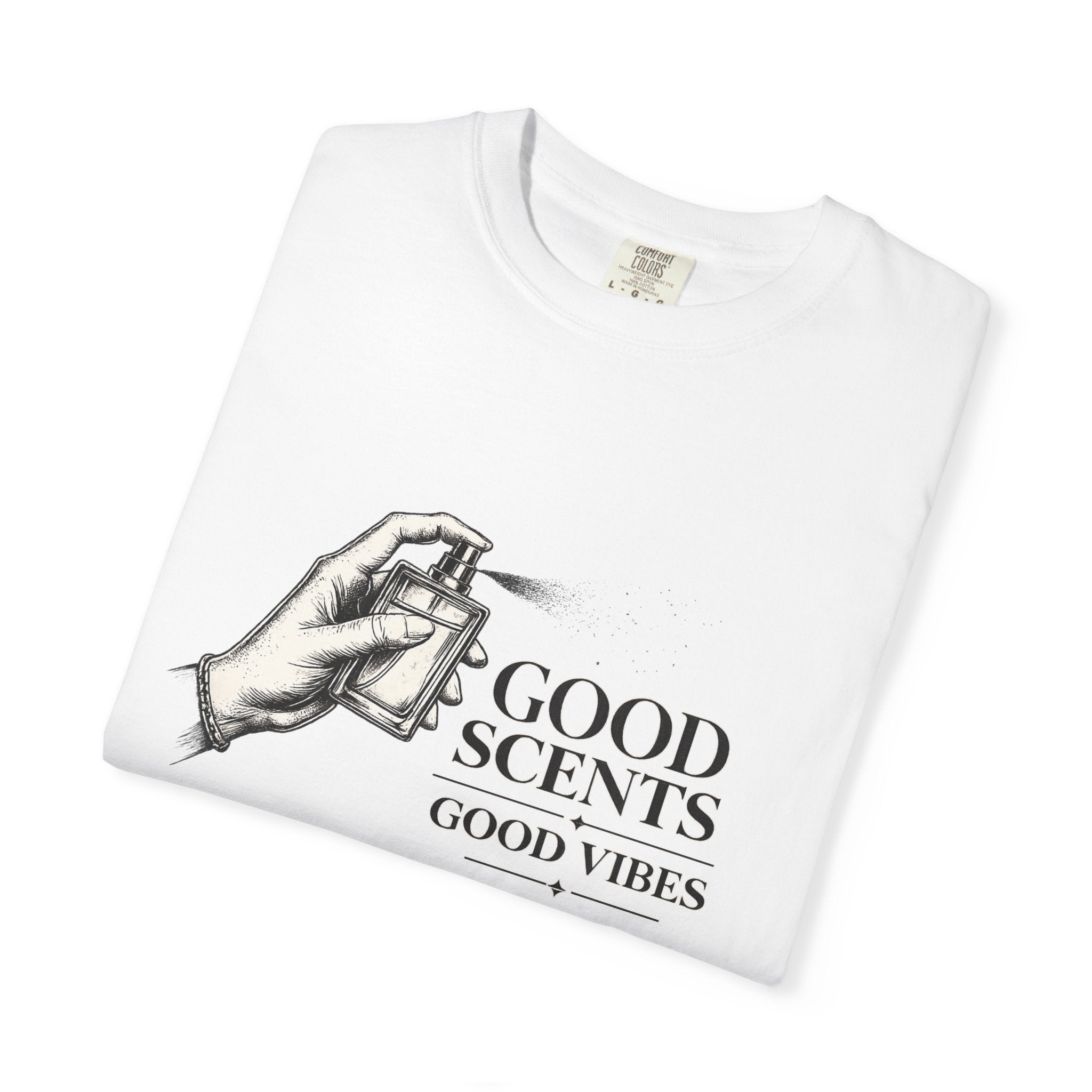 T-Shirt — "Good Scents, Good Vibes" Vintage Perfume Spray Graphic Tee