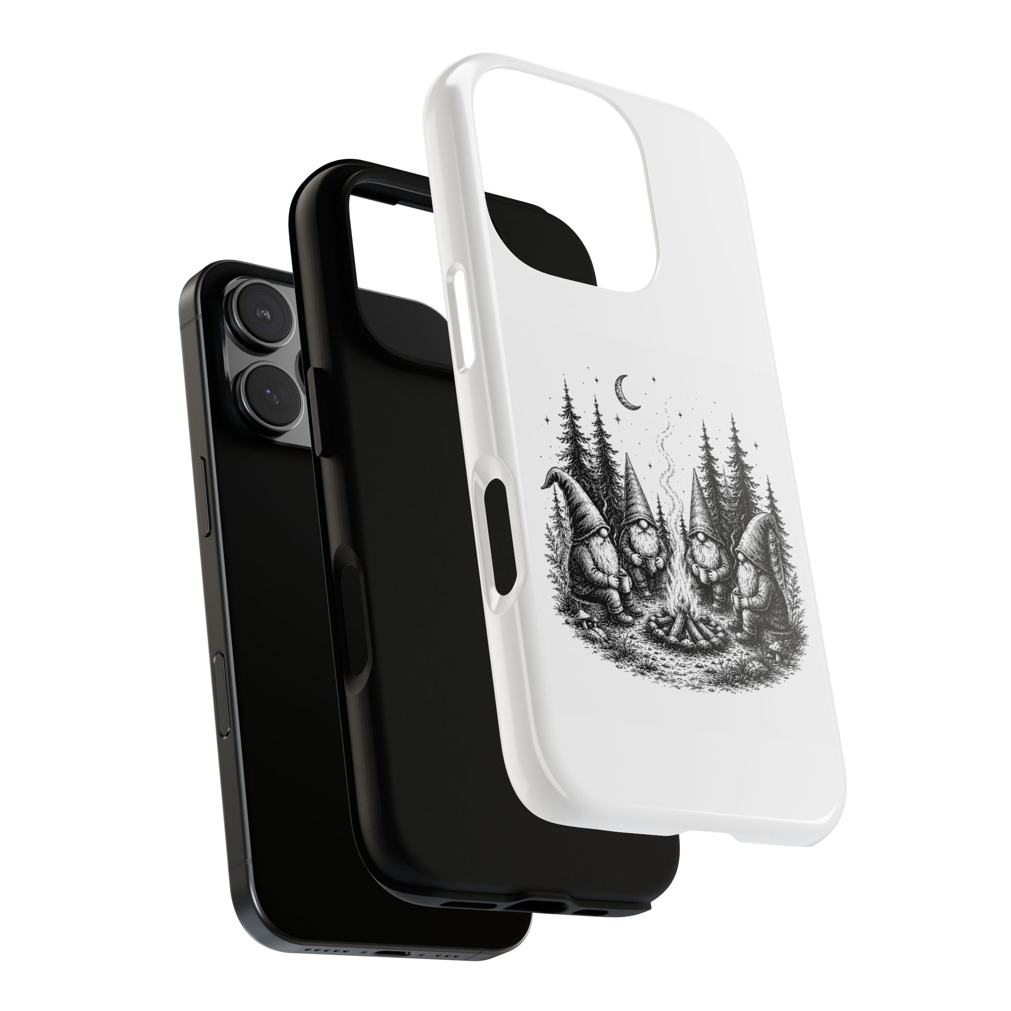 Gnome Campfire Protective Phone Case — Night Forest Illustration