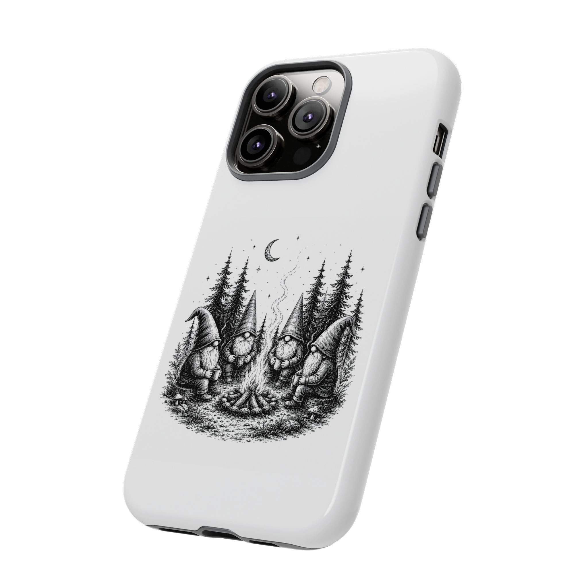 Gnome Campfire Protective Phone Case — Night Forest Illustration
