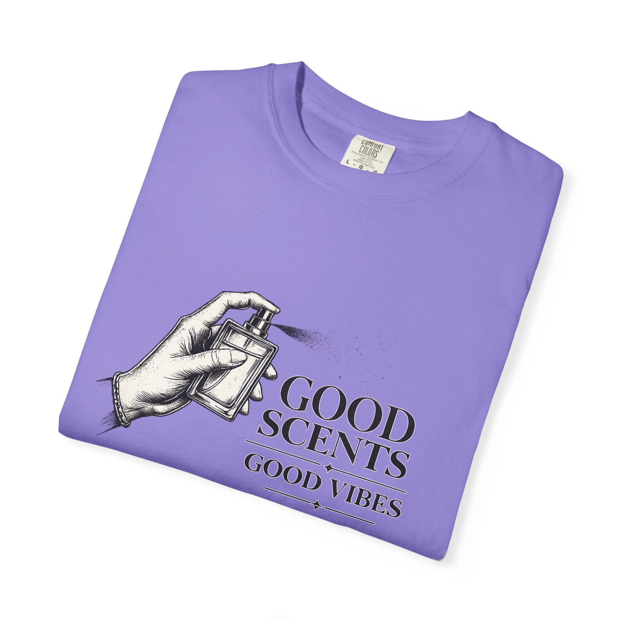 T-Shirt — "Good Scents, Good Vibes" Vintage Perfume Spray Graphic Tee