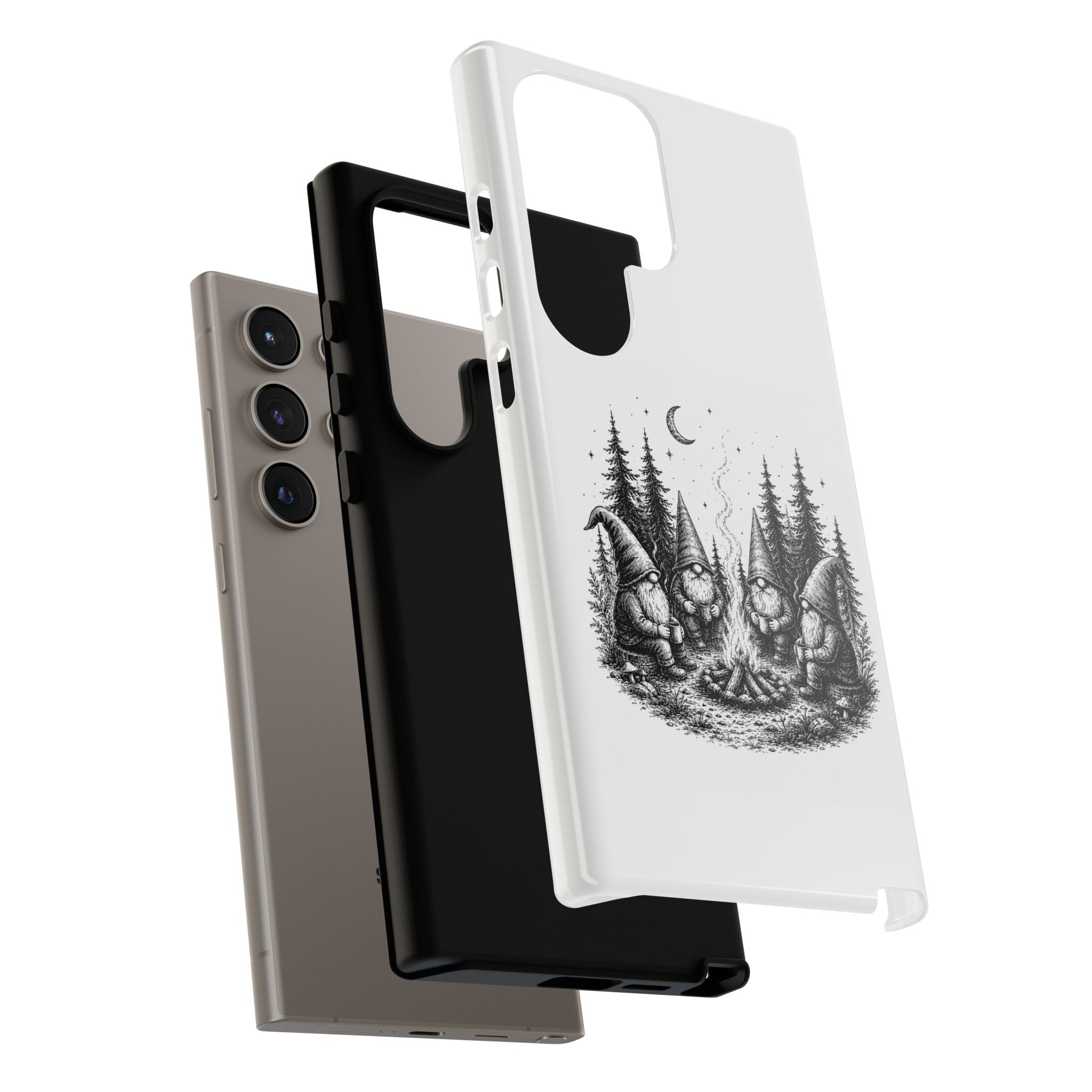 Gnome Campfire Protective Phone Case — Night Forest Illustration
