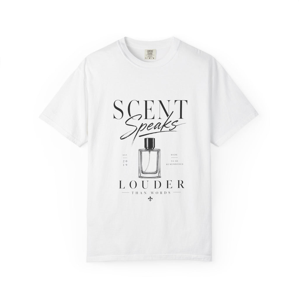 Perfume Graphic T-Shirt — “Scent Speaks Louder” Minimal Fragrance Tee