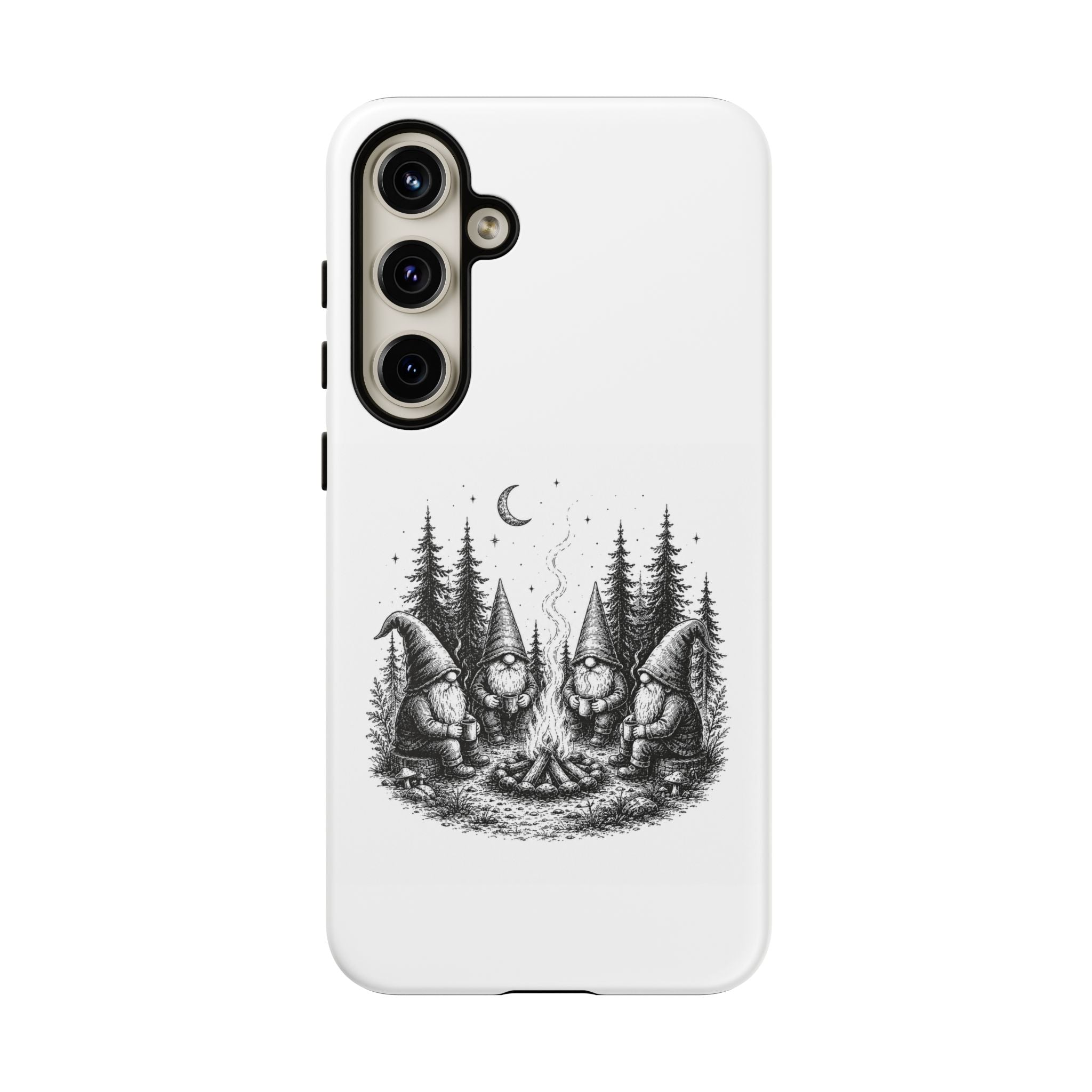 Gnome Campfire Protective Phone Case — Night Forest Illustration