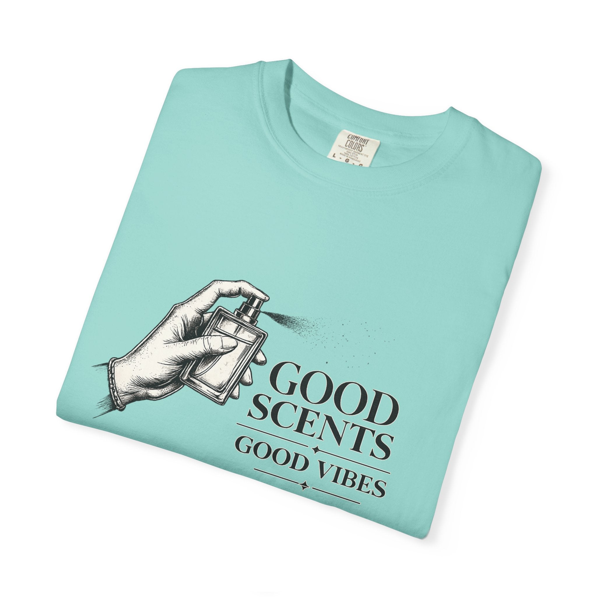 T-Shirt — "Good Scents, Good Vibes" Vintage Perfume Spray Graphic Tee