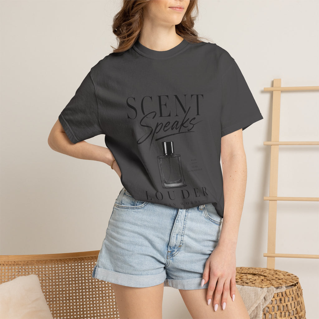 Perfume Graphic T-Shirt — “Scent Speaks Louder” Minimal Fragrance Tee
