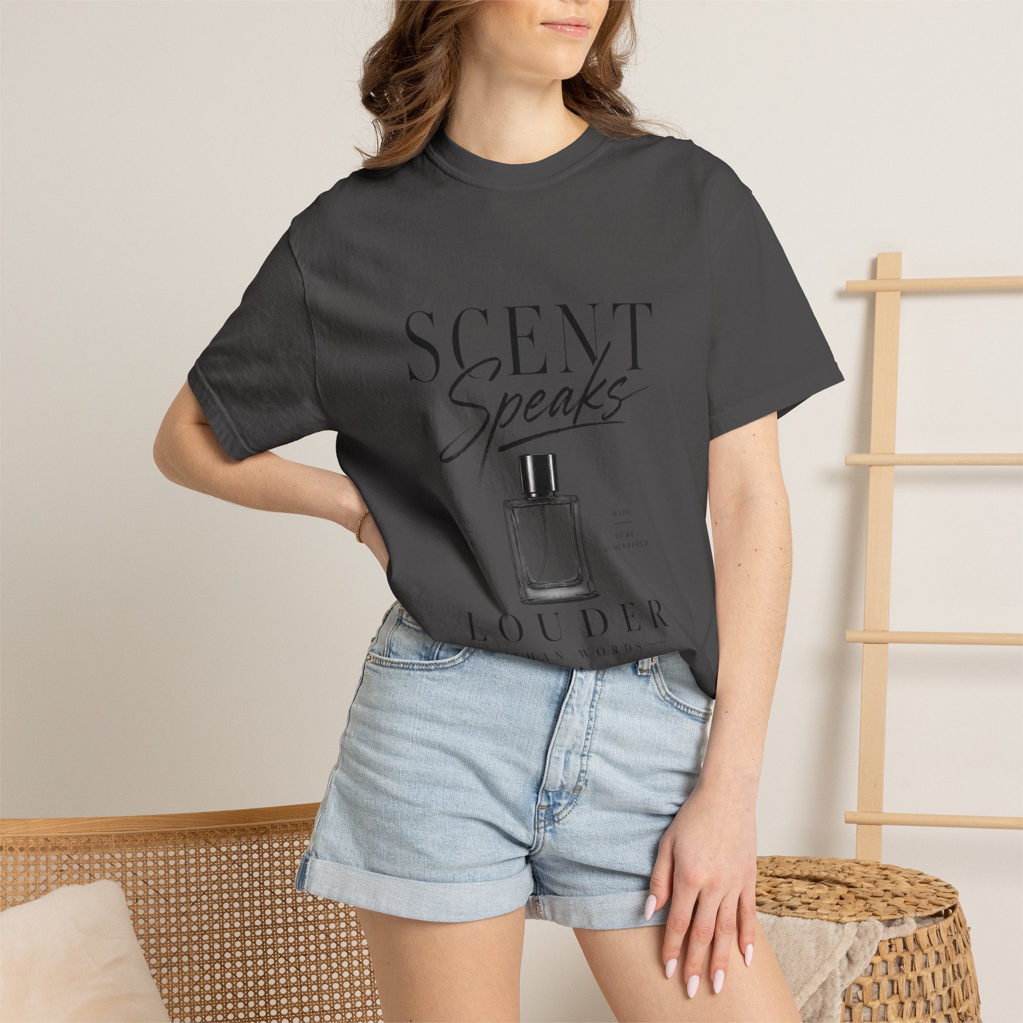 Perfume Graphic T-Shirt — “Scent Speaks Louder” Minimal Fragrance Tee