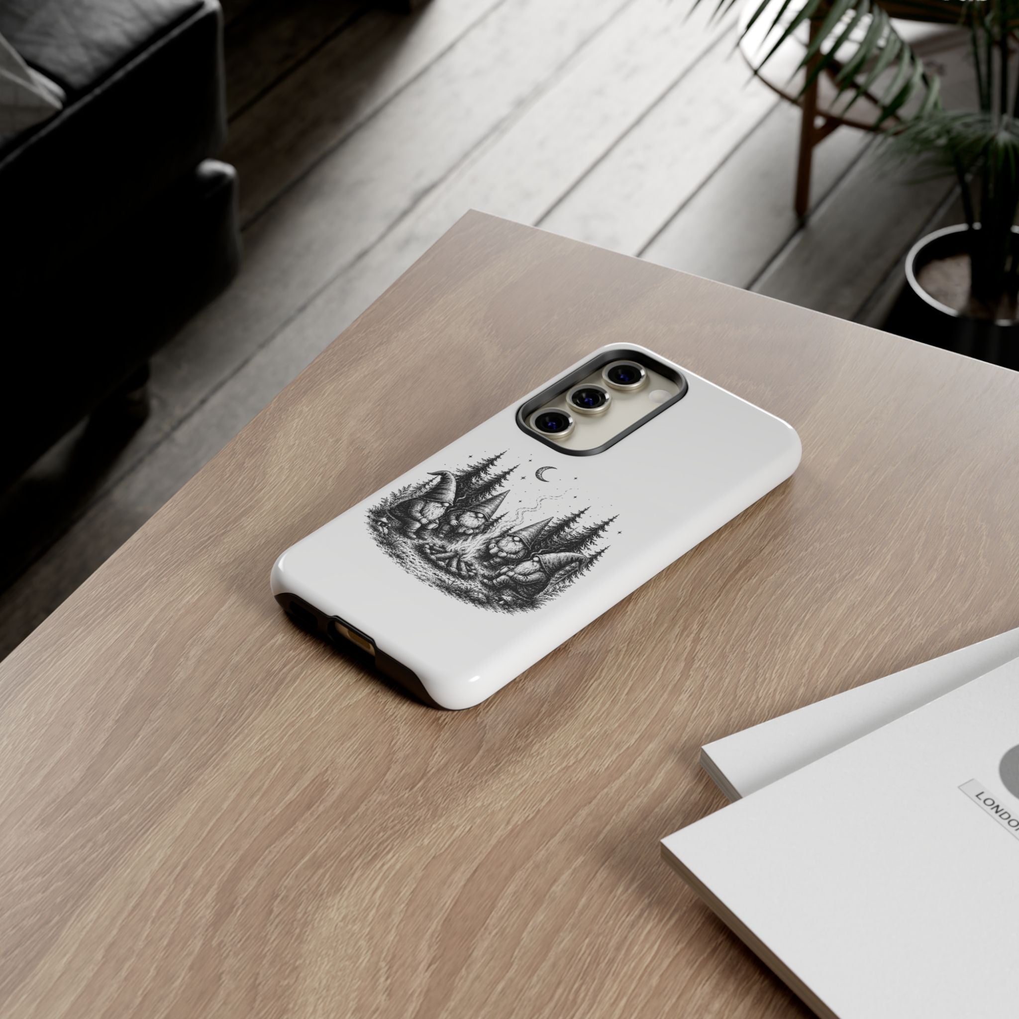 Gnome Campfire Protective Phone Case — Night Forest Illustration