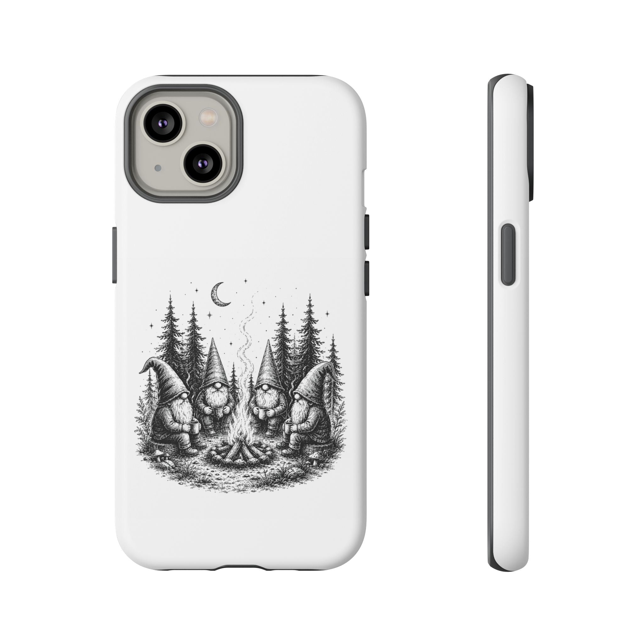 Gnome Campfire Protective Phone Case — Night Forest Illustration