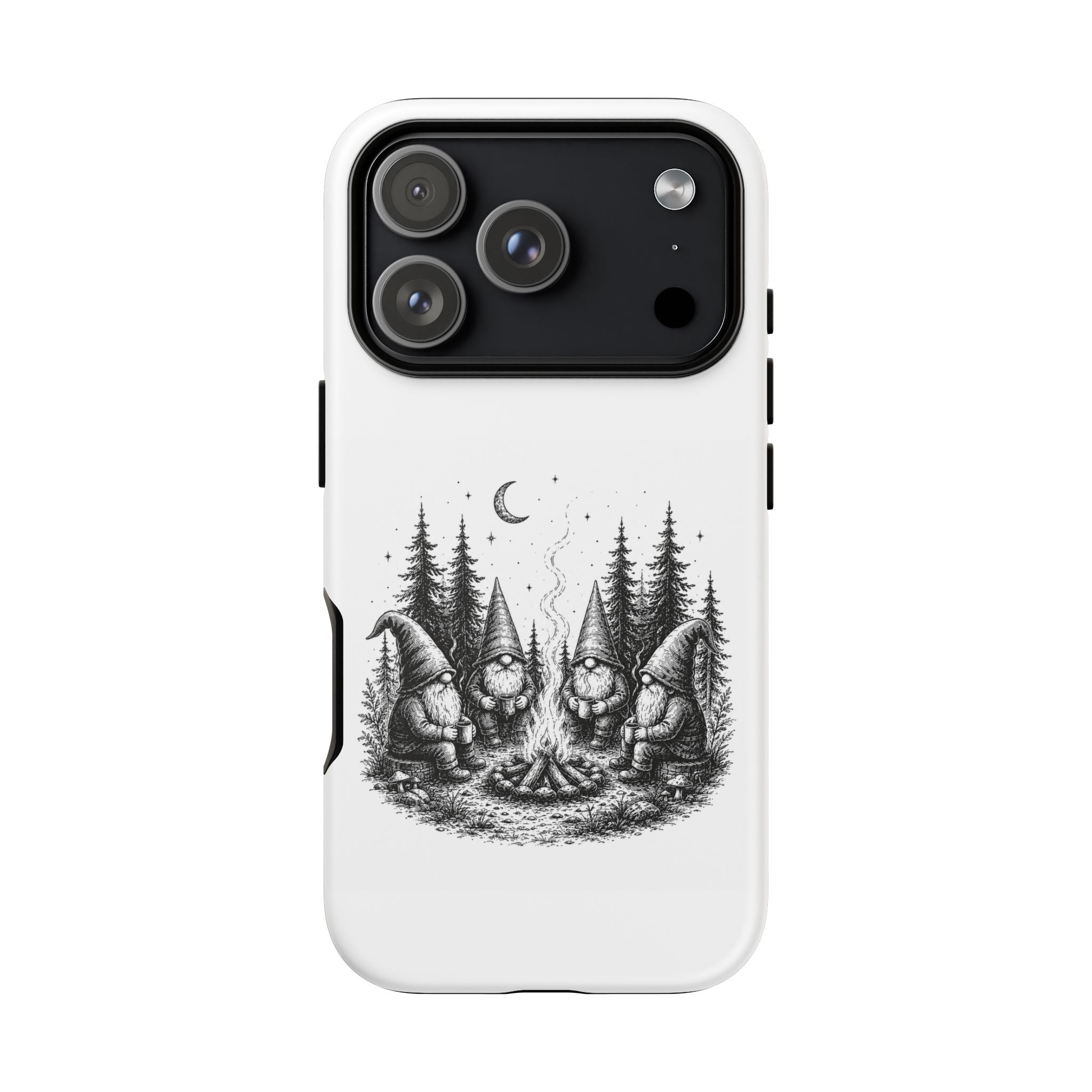 Gnome Campfire Protective Phone Case — Night Forest Illustration