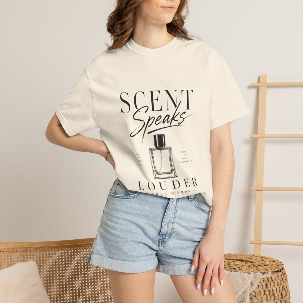 Perfume Graphic T-Shirt — “Scent Speaks Louder” Minimal Fragrance Tee