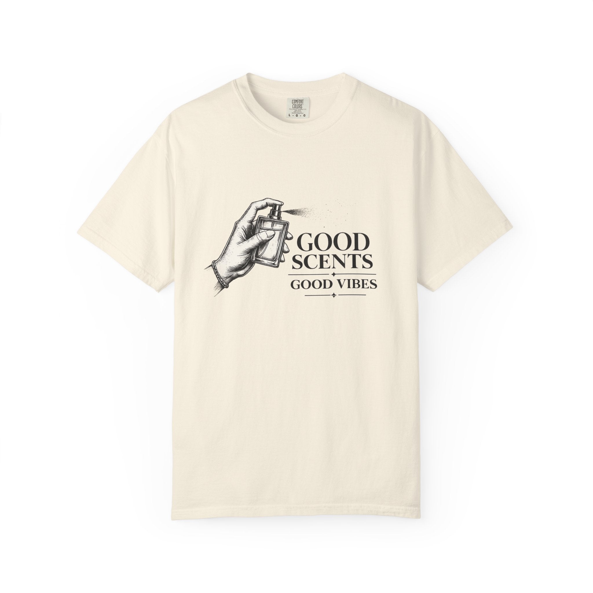 T-Shirt — "Good Scents, Good Vibes" Vintage Perfume Spray Graphic Tee
