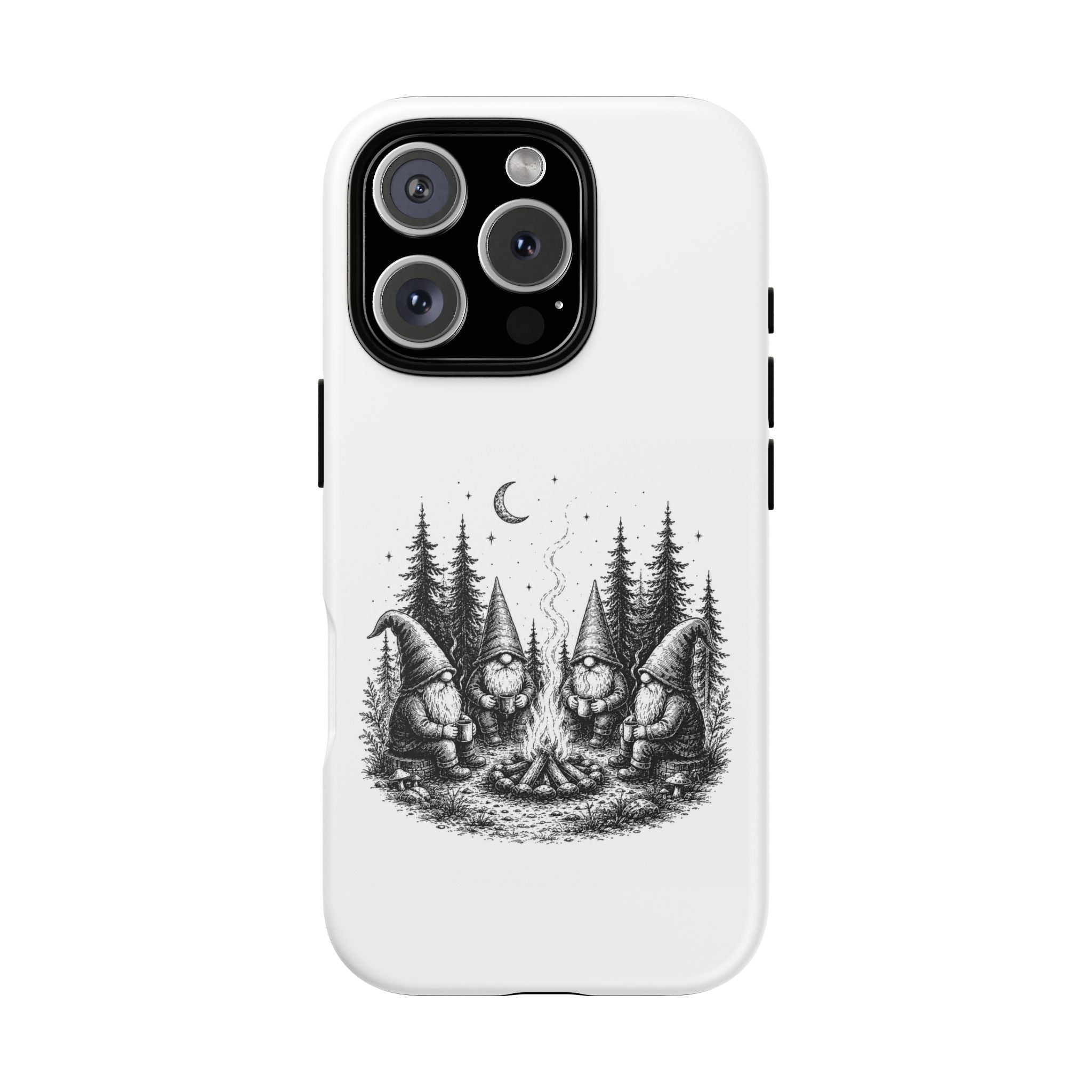Gnome Campfire Protective Phone Case — Night Forest Illustration