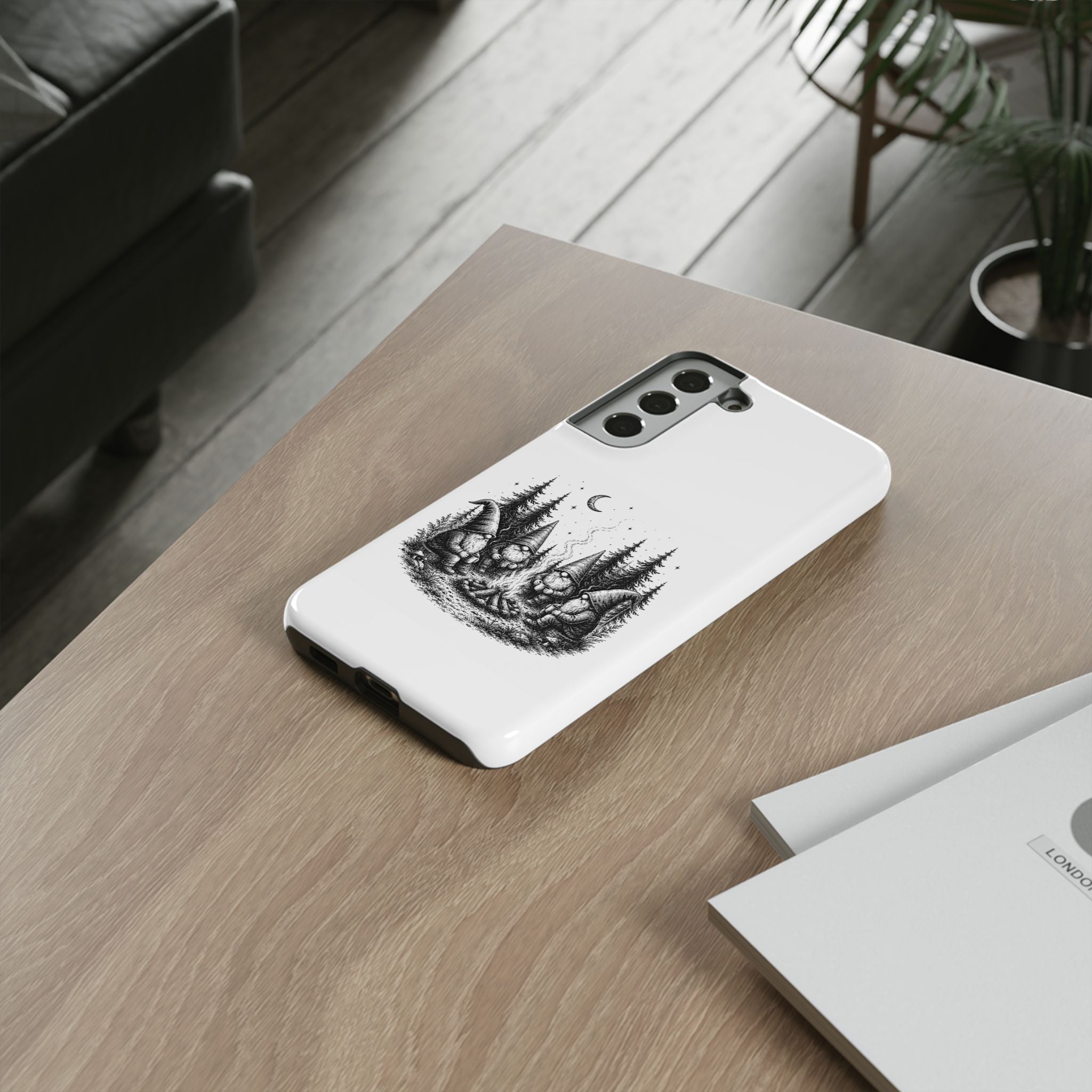 Gnome Campfire Protective Phone Case — Night Forest Illustration