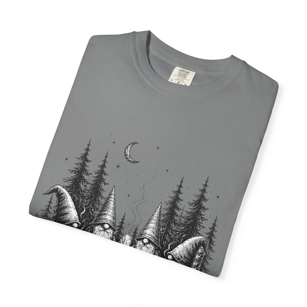 Gnome Campfire T-Shirt — Woodland Gnomes Sitting Around Bonfire Night Tee