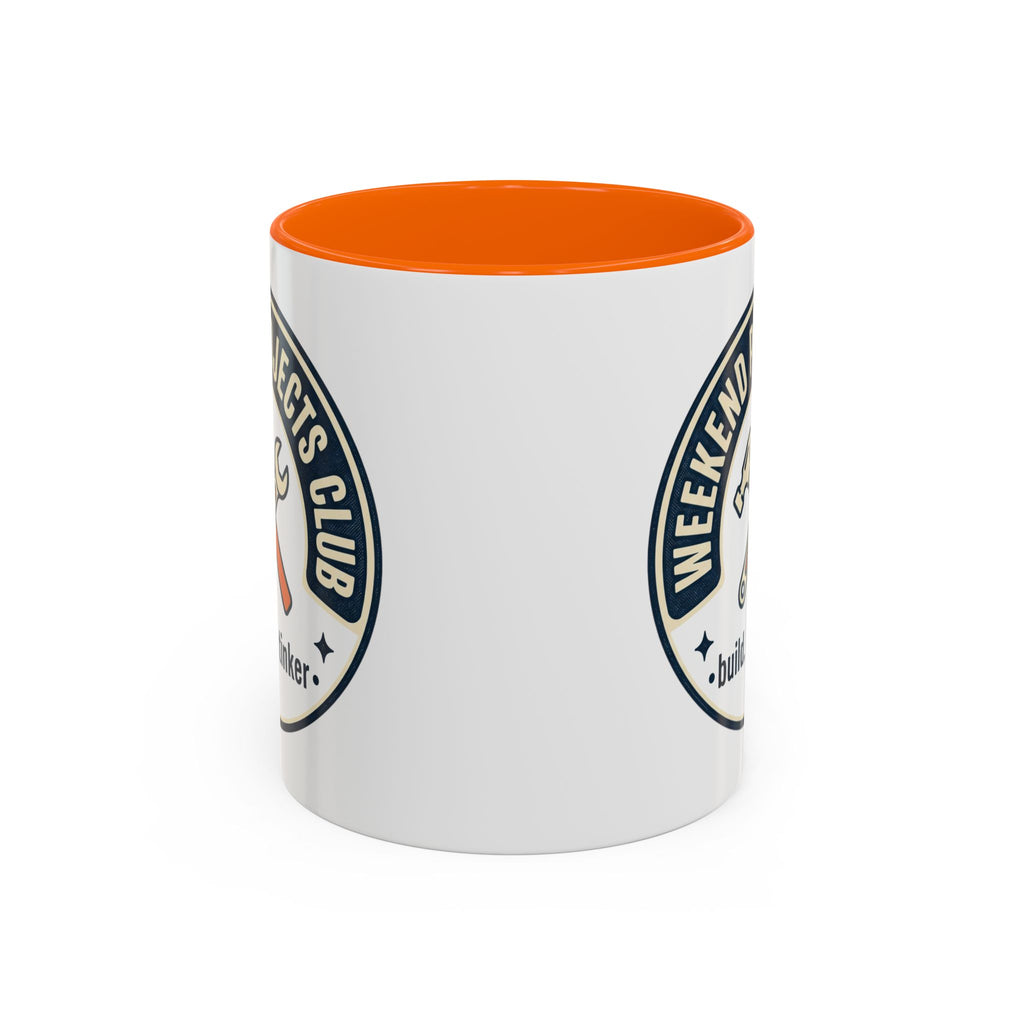 Weekend Projects Club Coffee Mug — "build. fix. tinker." Accent Ceramic Mug (11/15oz)