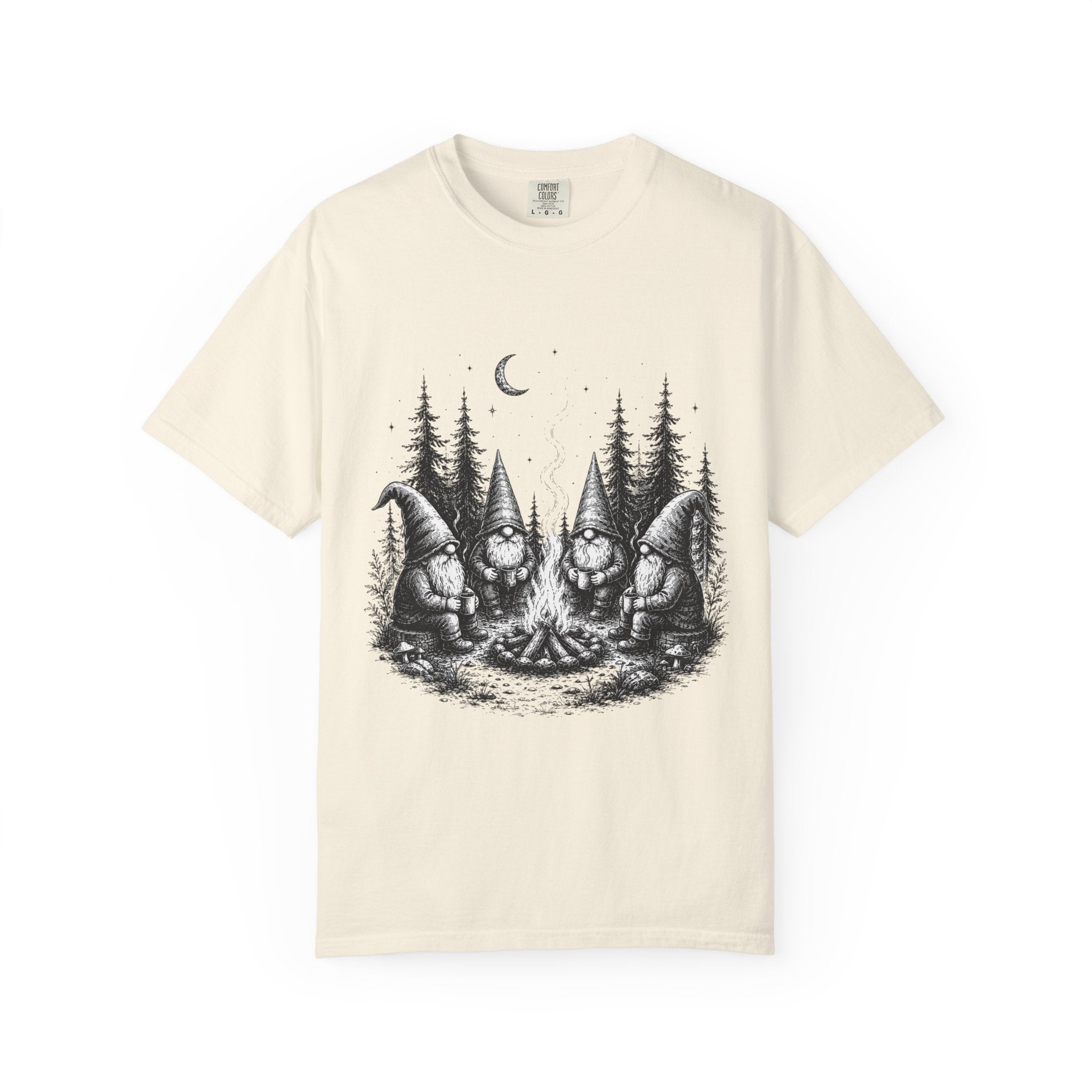 Gnome Campfire T-Shirt — Woodland Gnomes Sitting Around Bonfire Night Tee