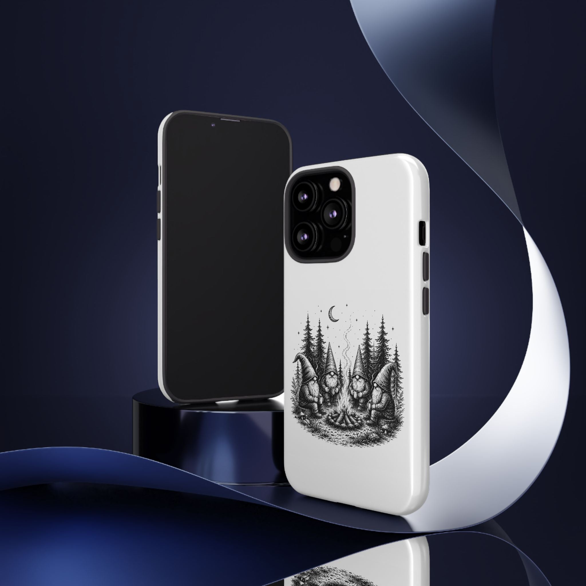 Gnome Campfire Protective Phone Case — Night Forest Illustration