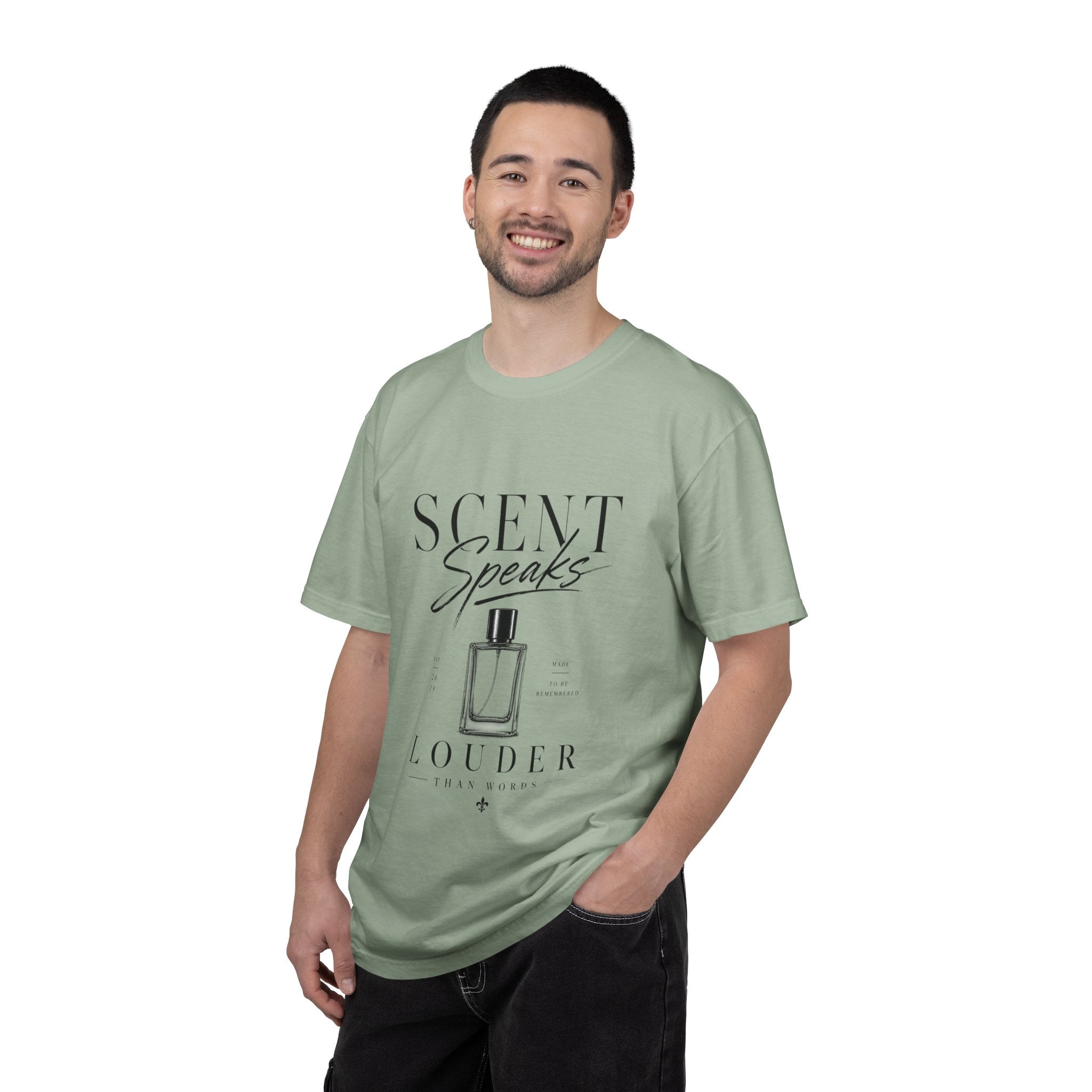 Perfume Graphic T-Shirt — “Scent Speaks Louder” Minimal Fragrance Tee