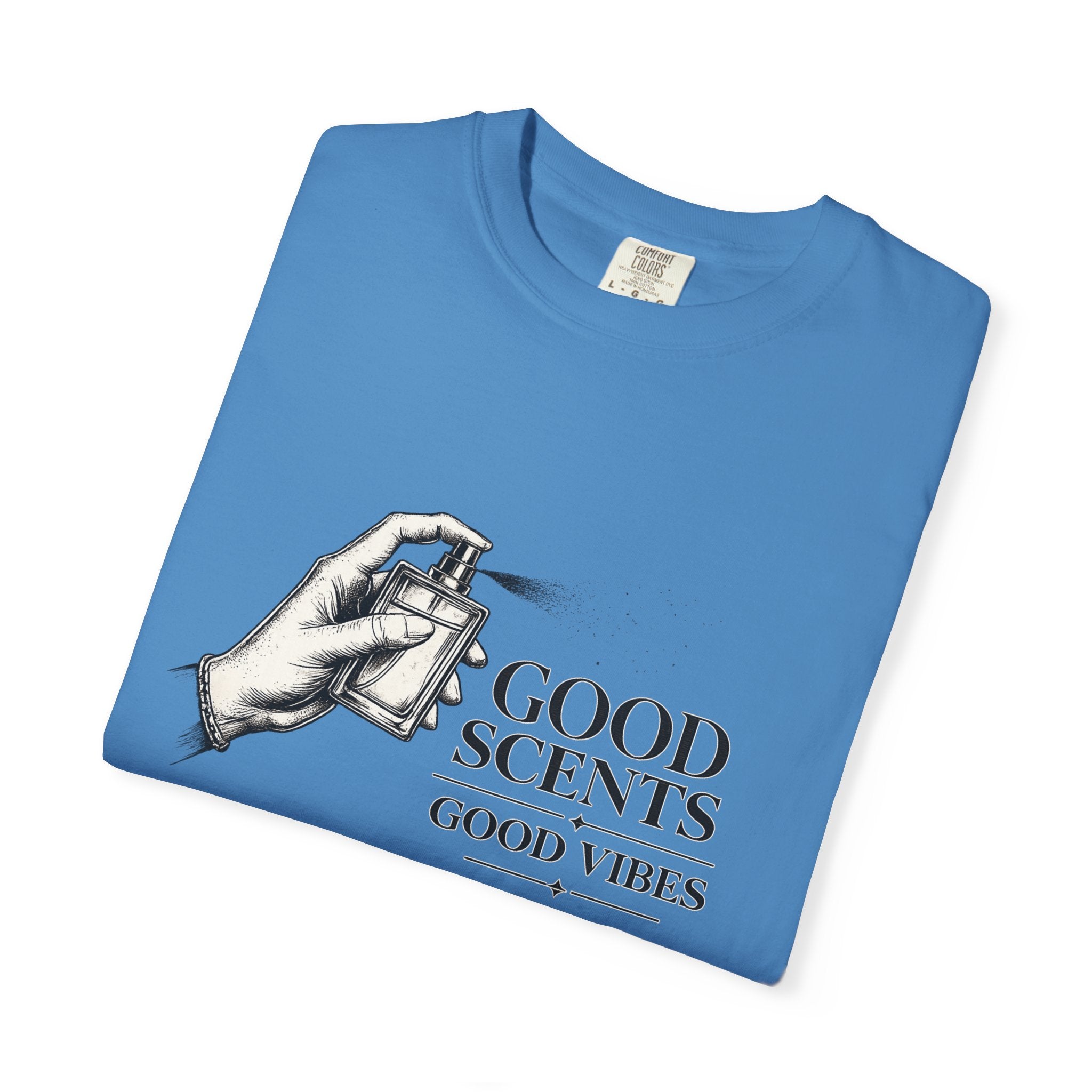 T-Shirt — "Good Scents, Good Vibes" Vintage Perfume Spray Graphic Tee