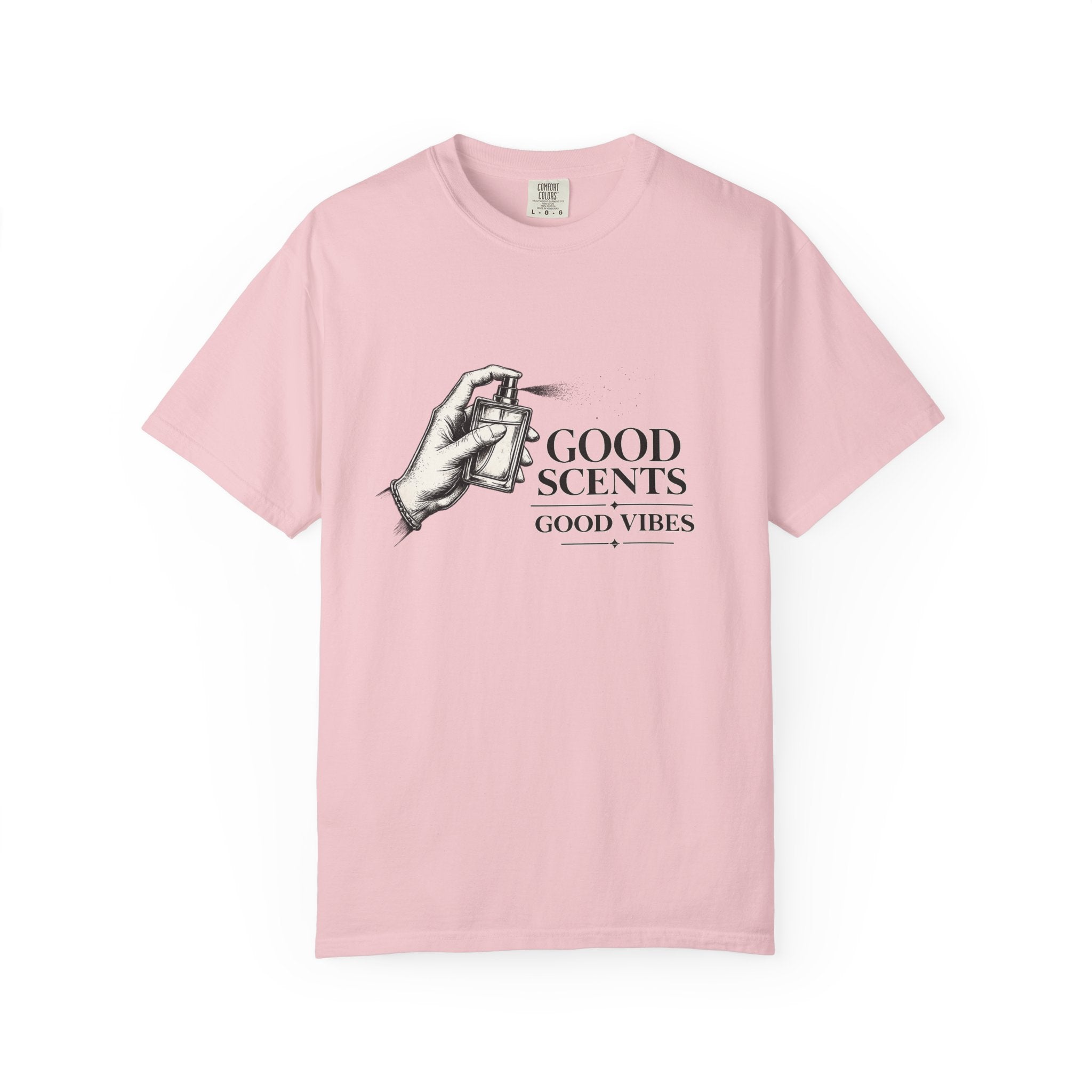 T-Shirt — "Good Scents, Good Vibes" Vintage Perfume Spray Graphic Tee