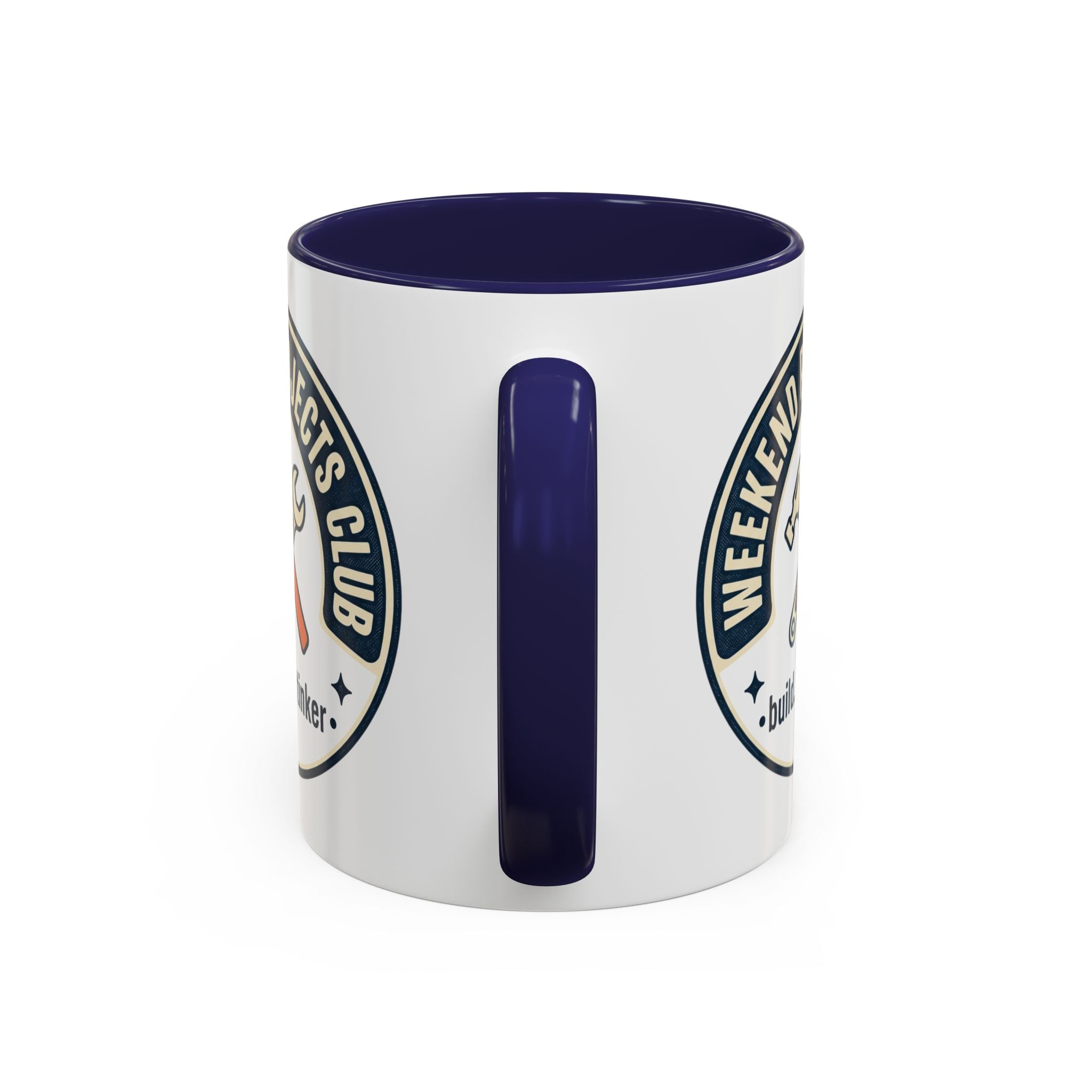 Weekend Projects Club Coffee Mug — "build. fix. tinker." Accent Ceramic Mug (11/15oz)