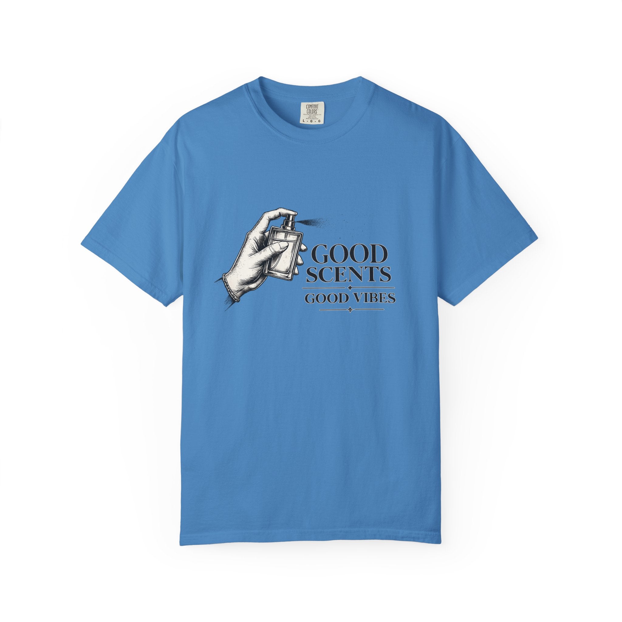 T-Shirt — "Good Scents, Good Vibes" Vintage Perfume Spray Graphic Tee