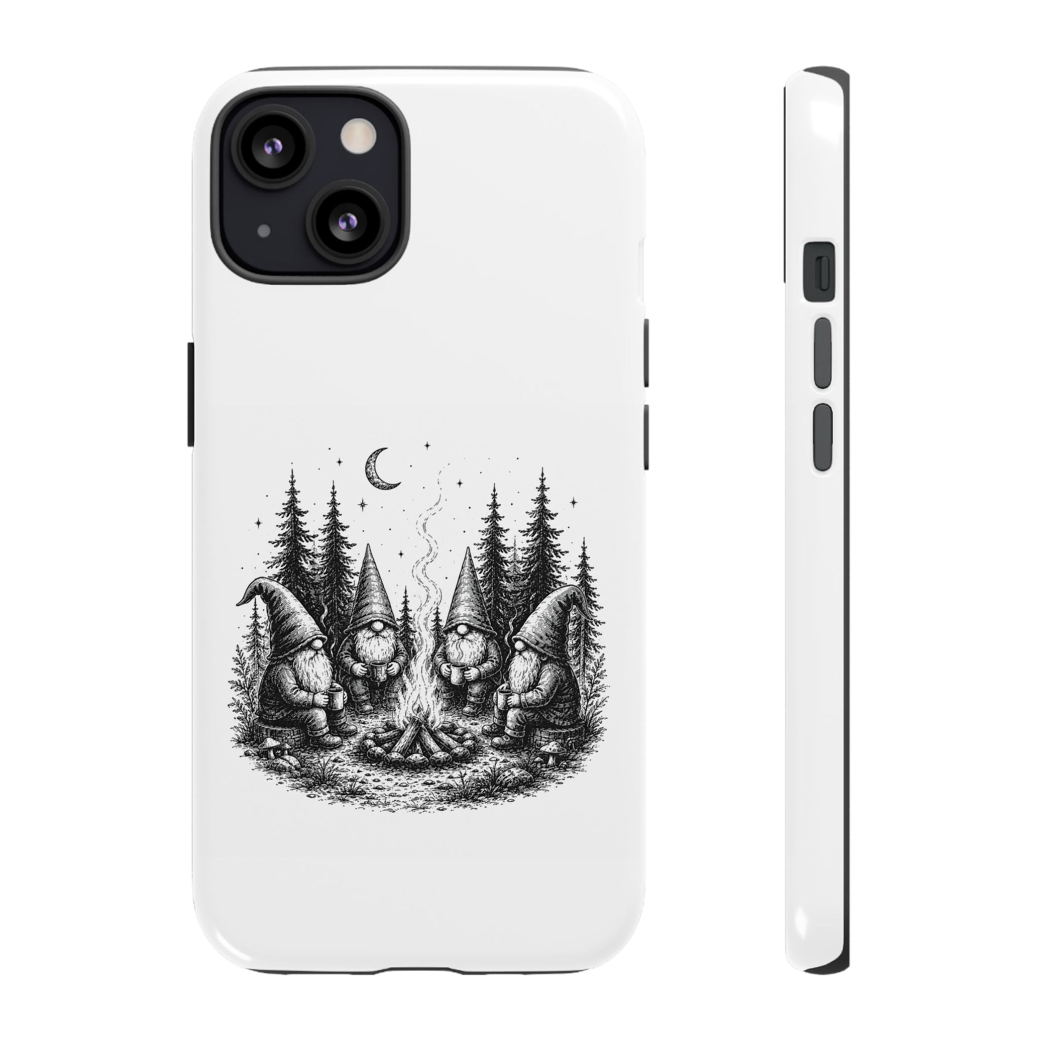 Gnome Campfire Protective Phone Case — Night Forest Illustration