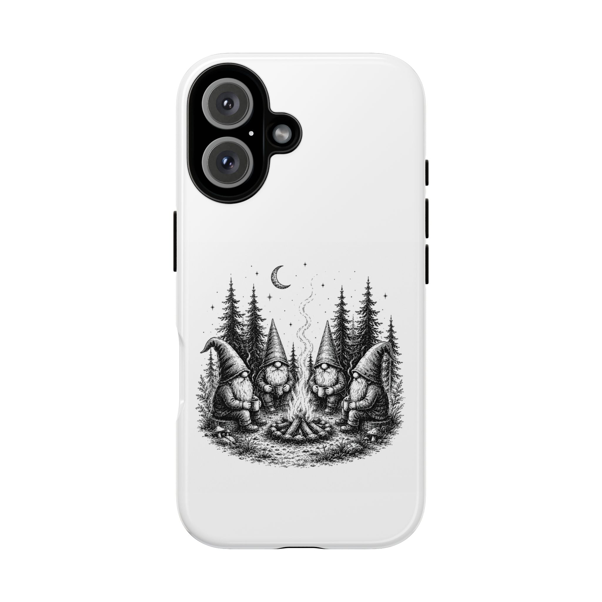 Gnome Campfire Protective Phone Case — Night Forest Illustration