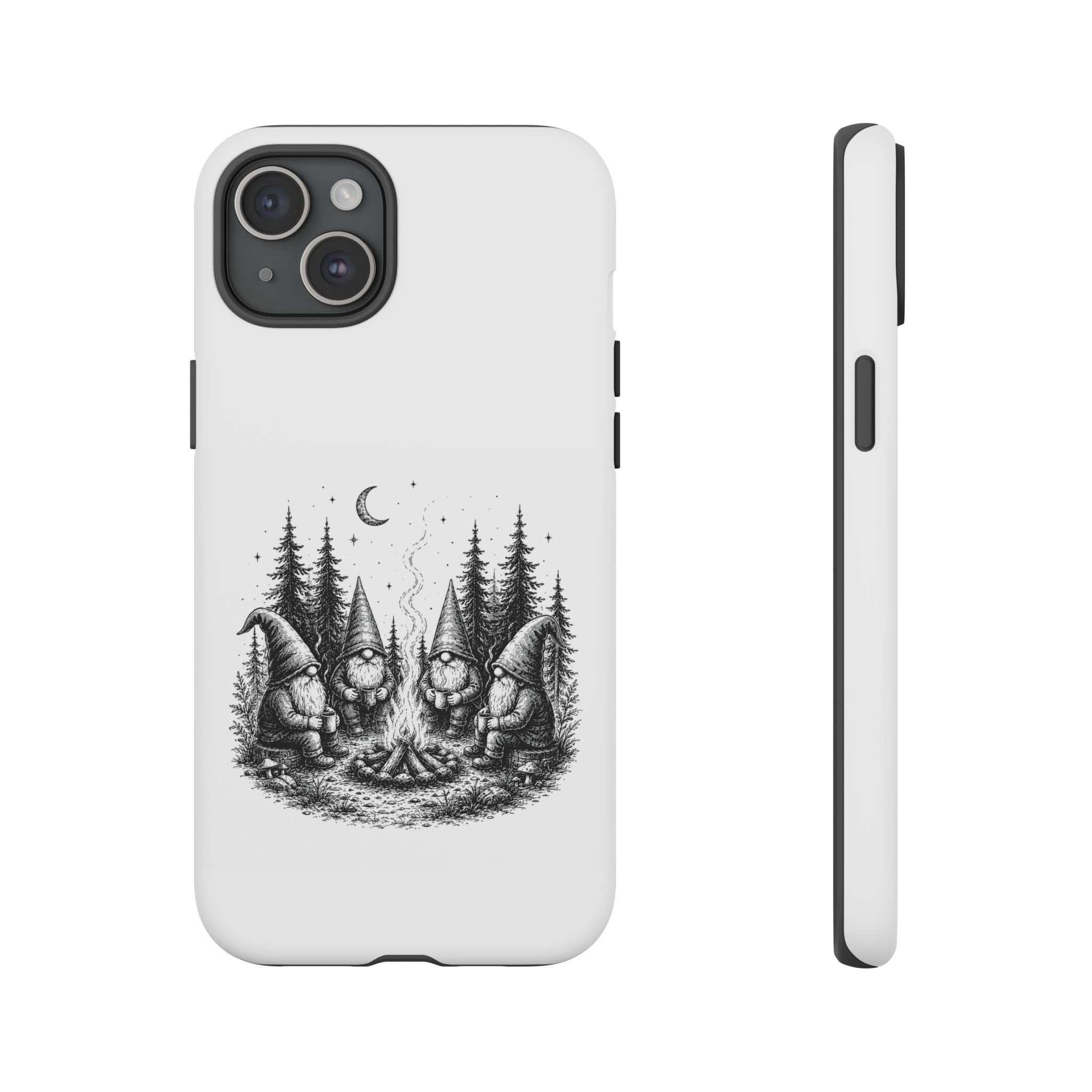 Gnome Campfire Protective Phone Case — Night Forest Illustration