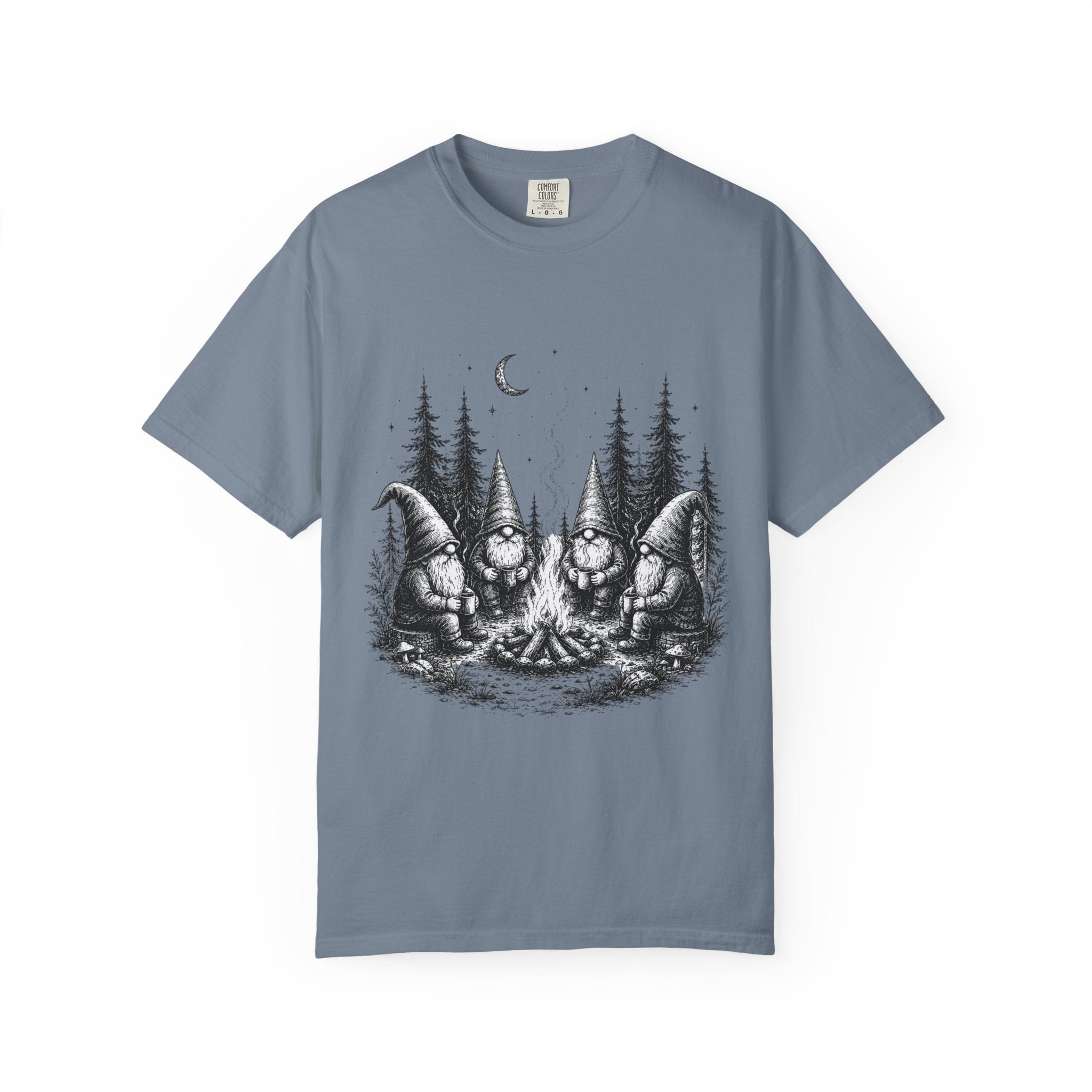 Gnome Campfire T-Shirt — Woodland Gnomes Sitting Around Bonfire Night Tee