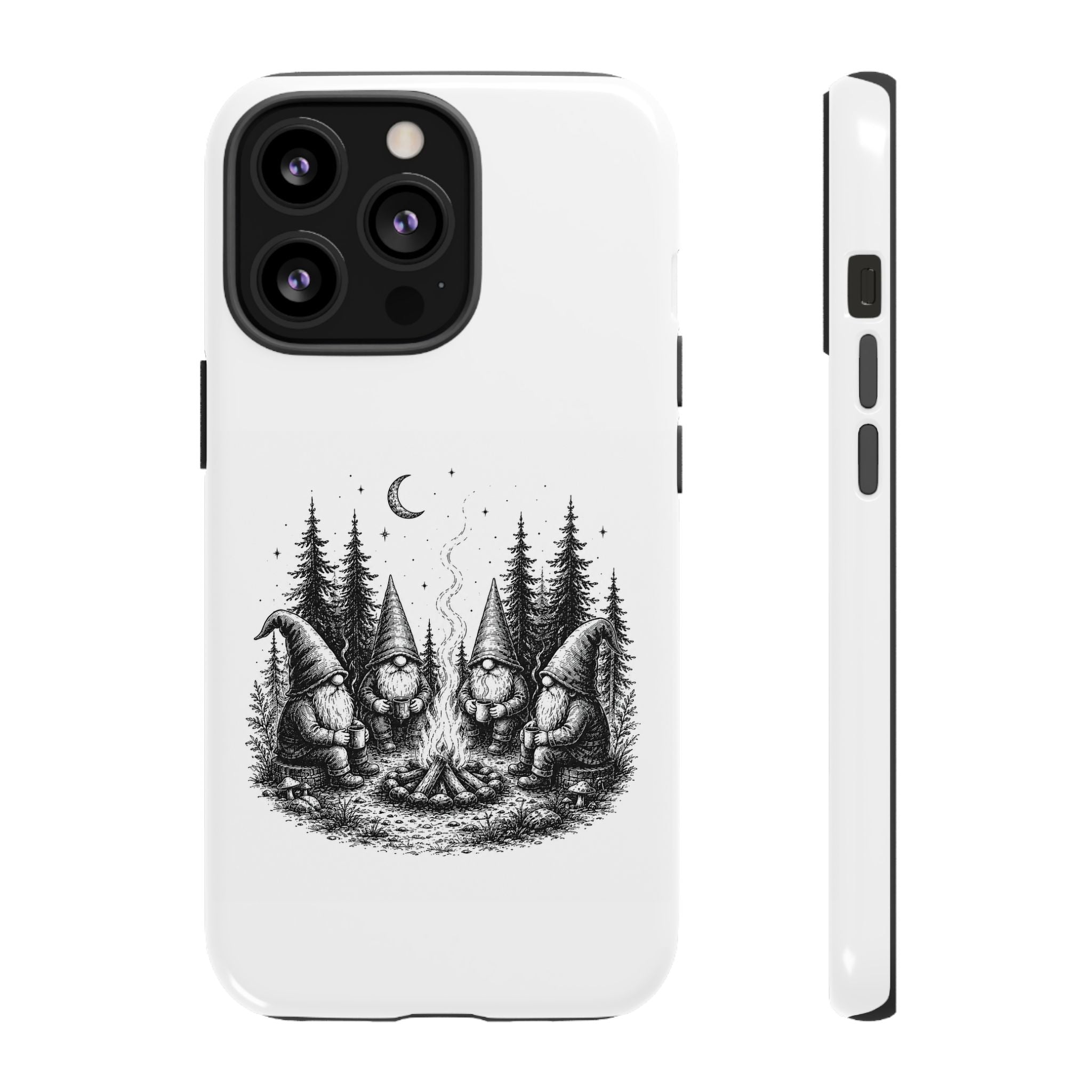 Gnome Campfire Protective Phone Case — Night Forest Illustration