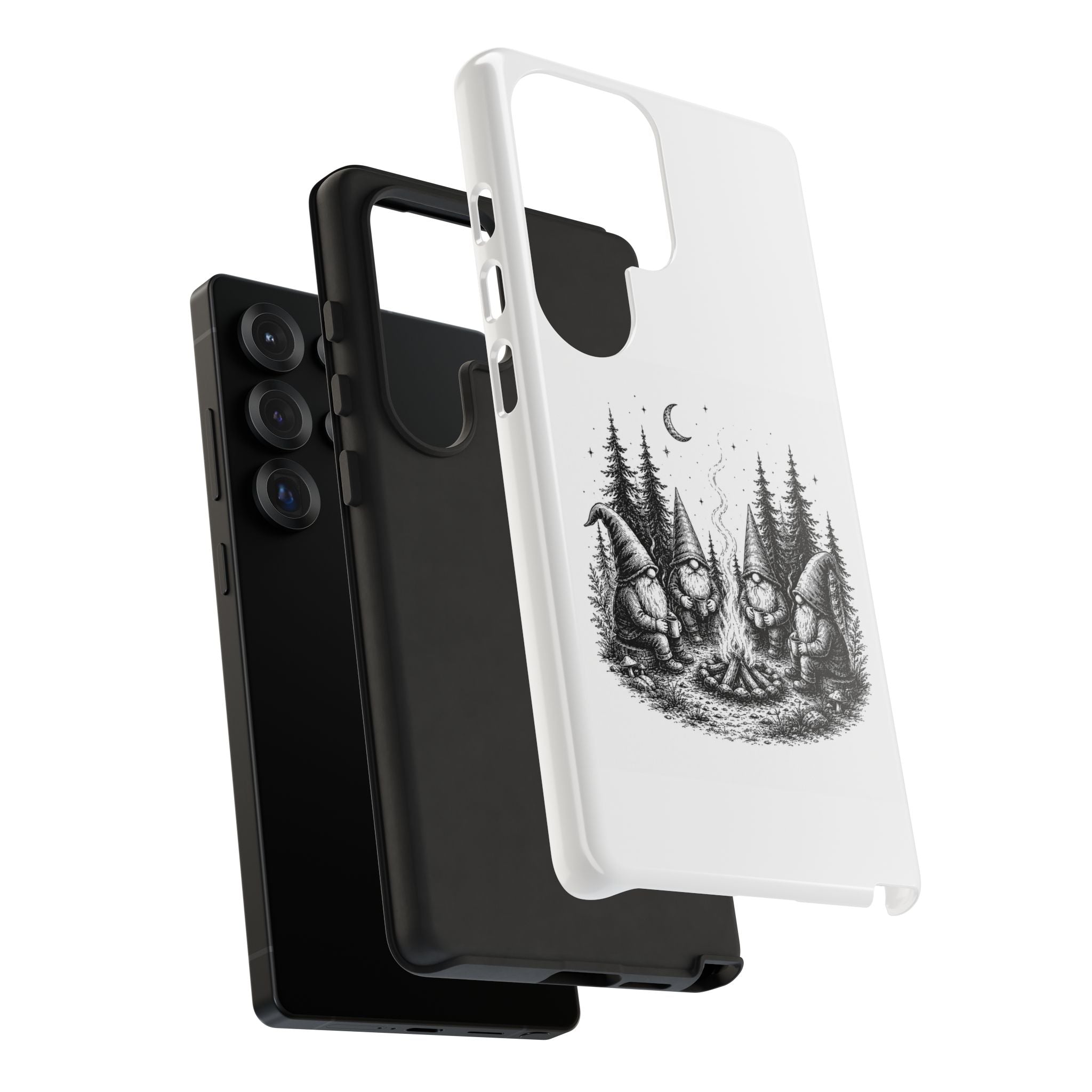 Gnome Campfire Protective Phone Case — Night Forest Illustration