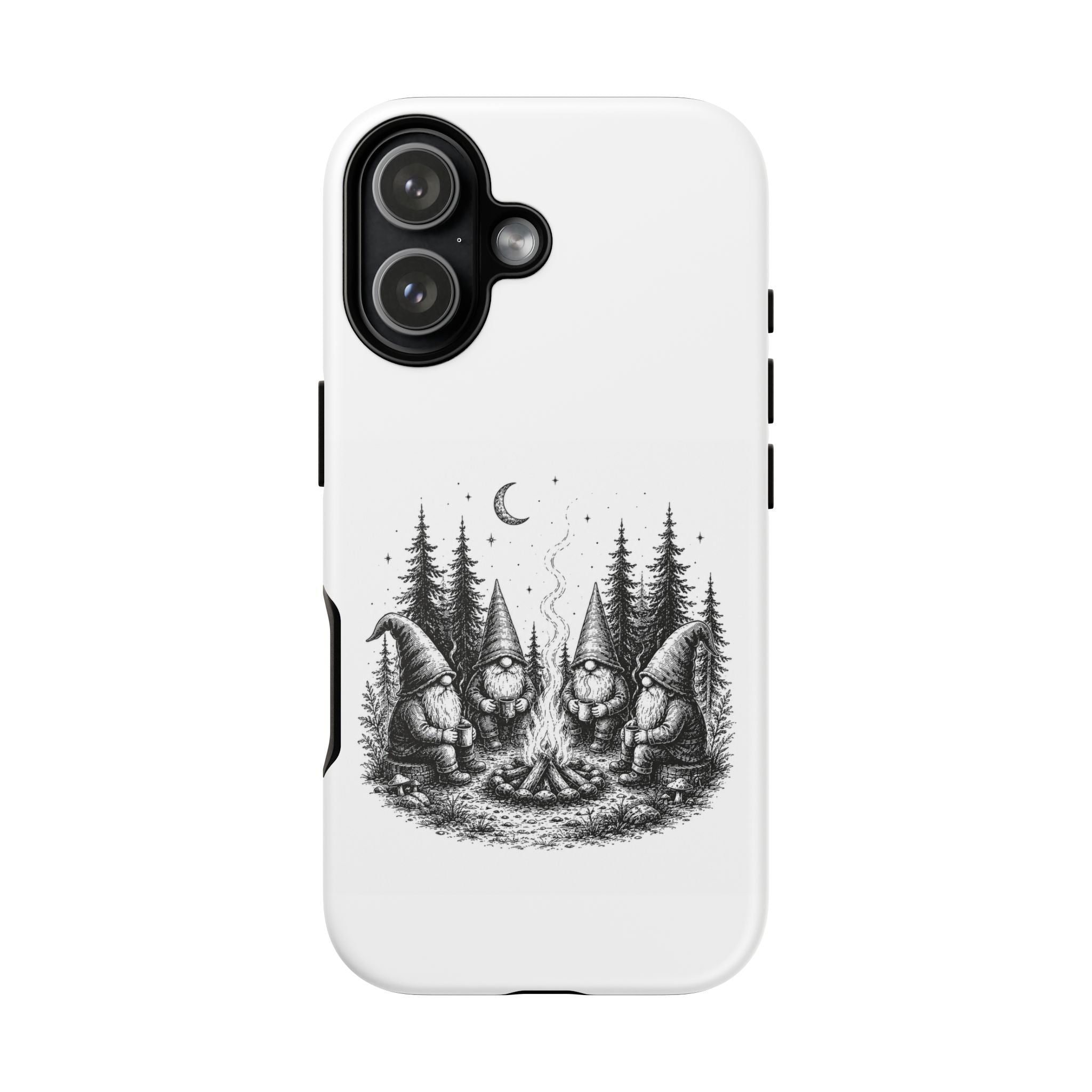 Gnome Campfire Protective Phone Case — Night Forest Illustration