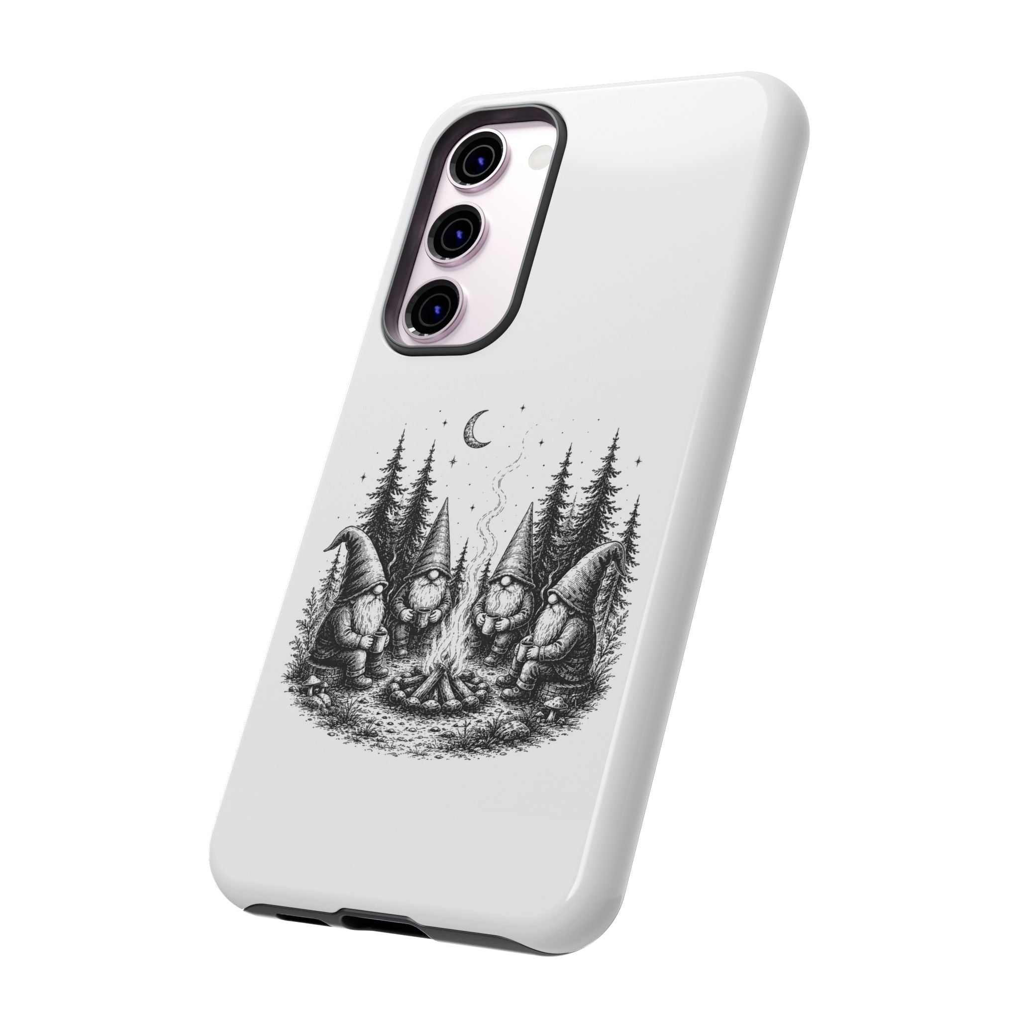 Gnome Campfire Protective Phone Case — Night Forest Illustration