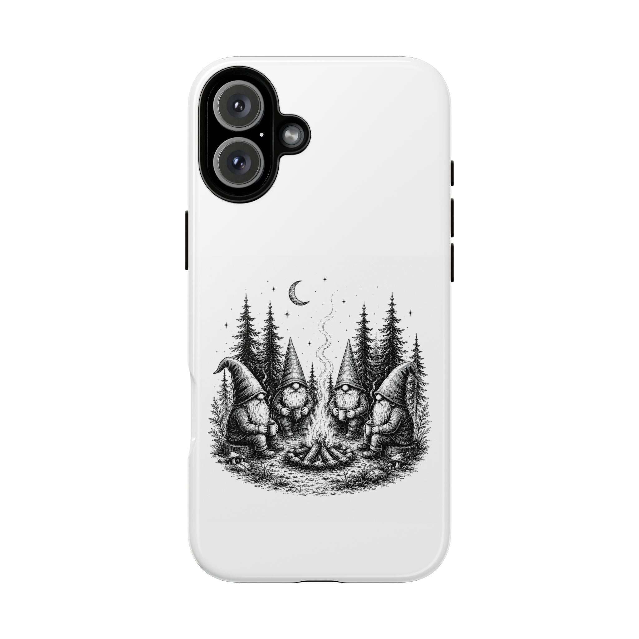 Gnome Campfire Protective Phone Case — Night Forest Illustration