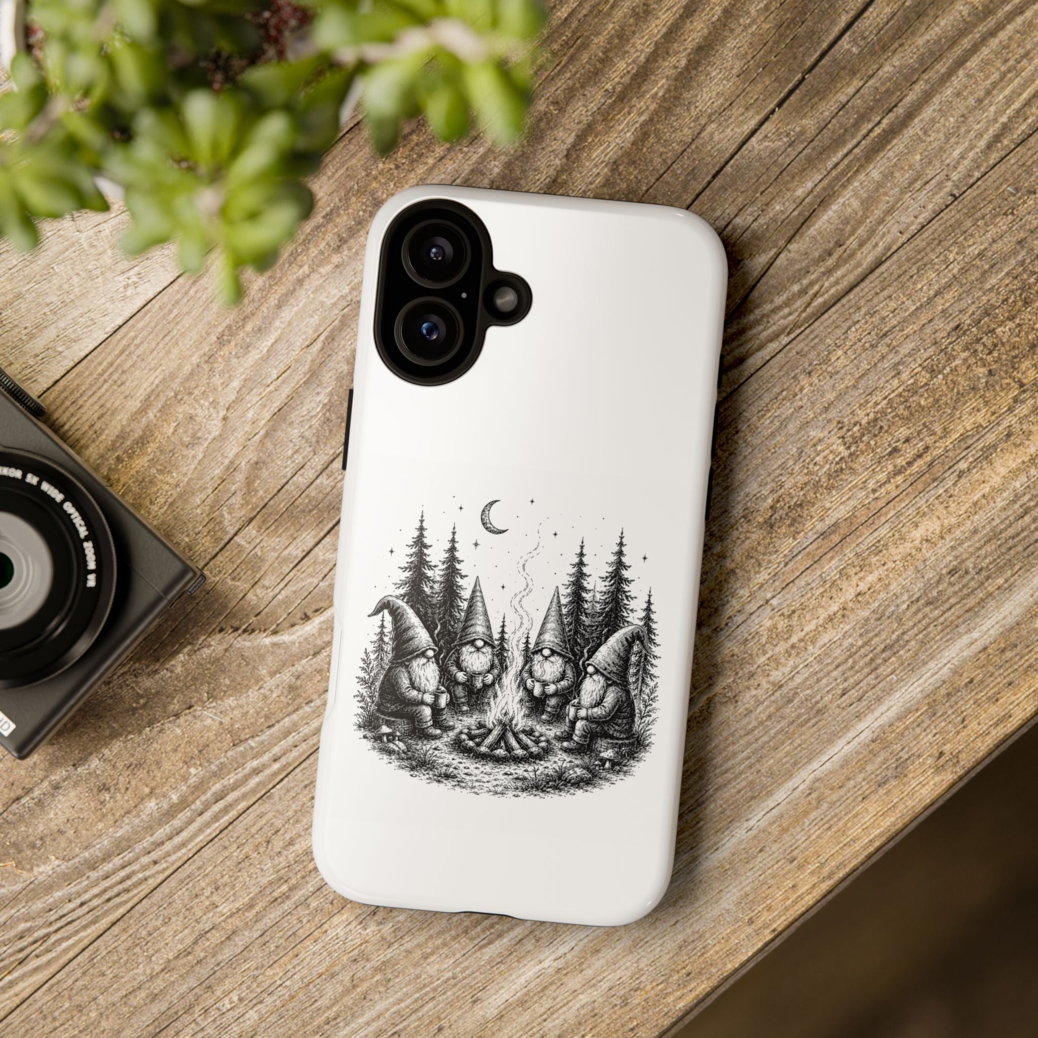 Gnome Campfire Protective Phone Case — Night Forest Illustration