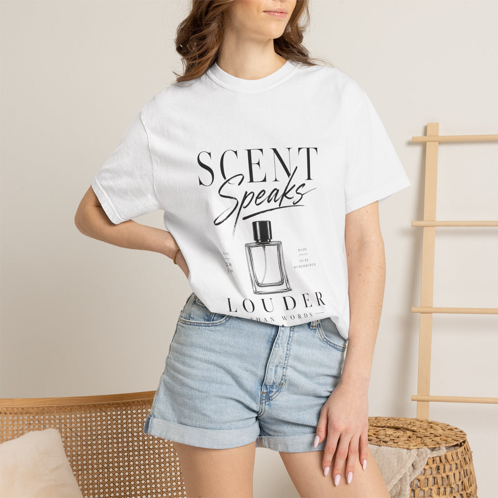 Perfume Graphic T-Shirt — “Scent Speaks Louder” Minimal Fragrance Tee