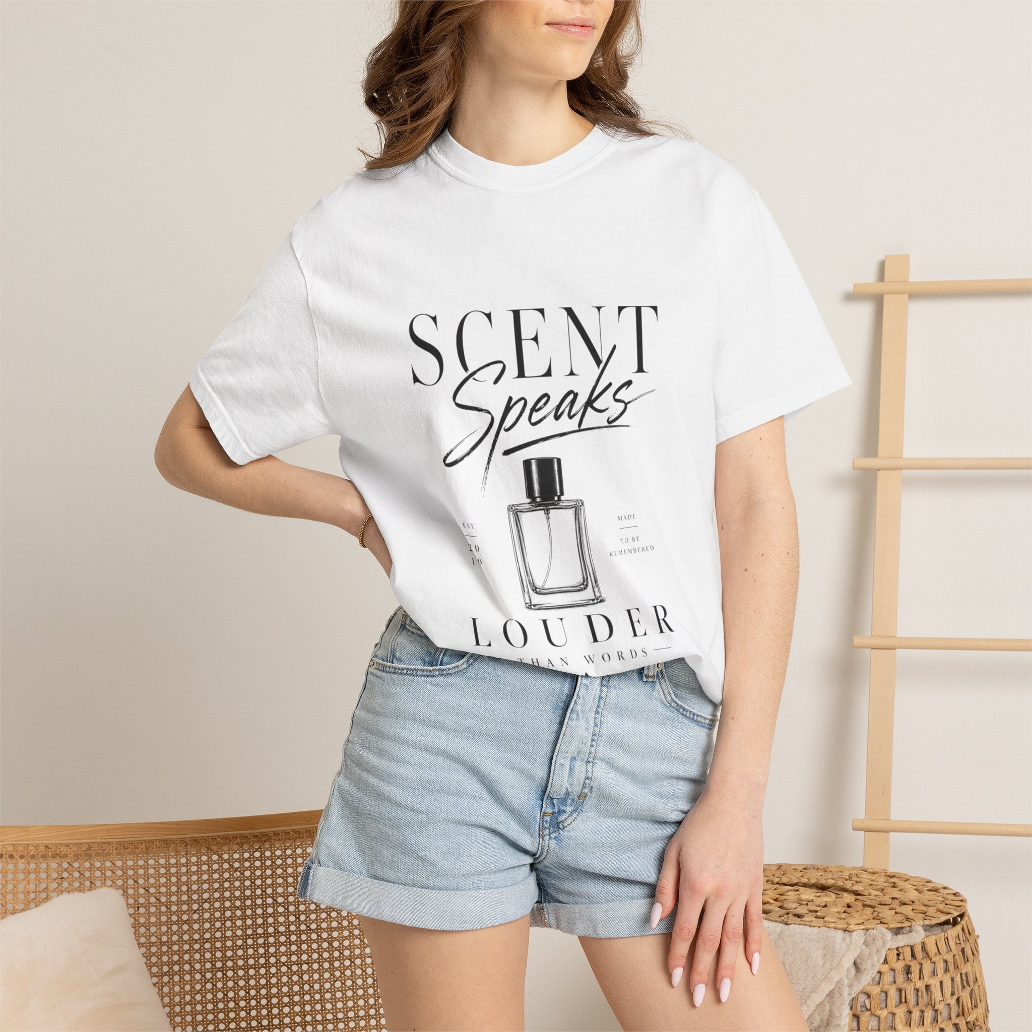 Perfume Graphic T-Shirt — “Scent Speaks Louder” Minimal Fragrance Tee