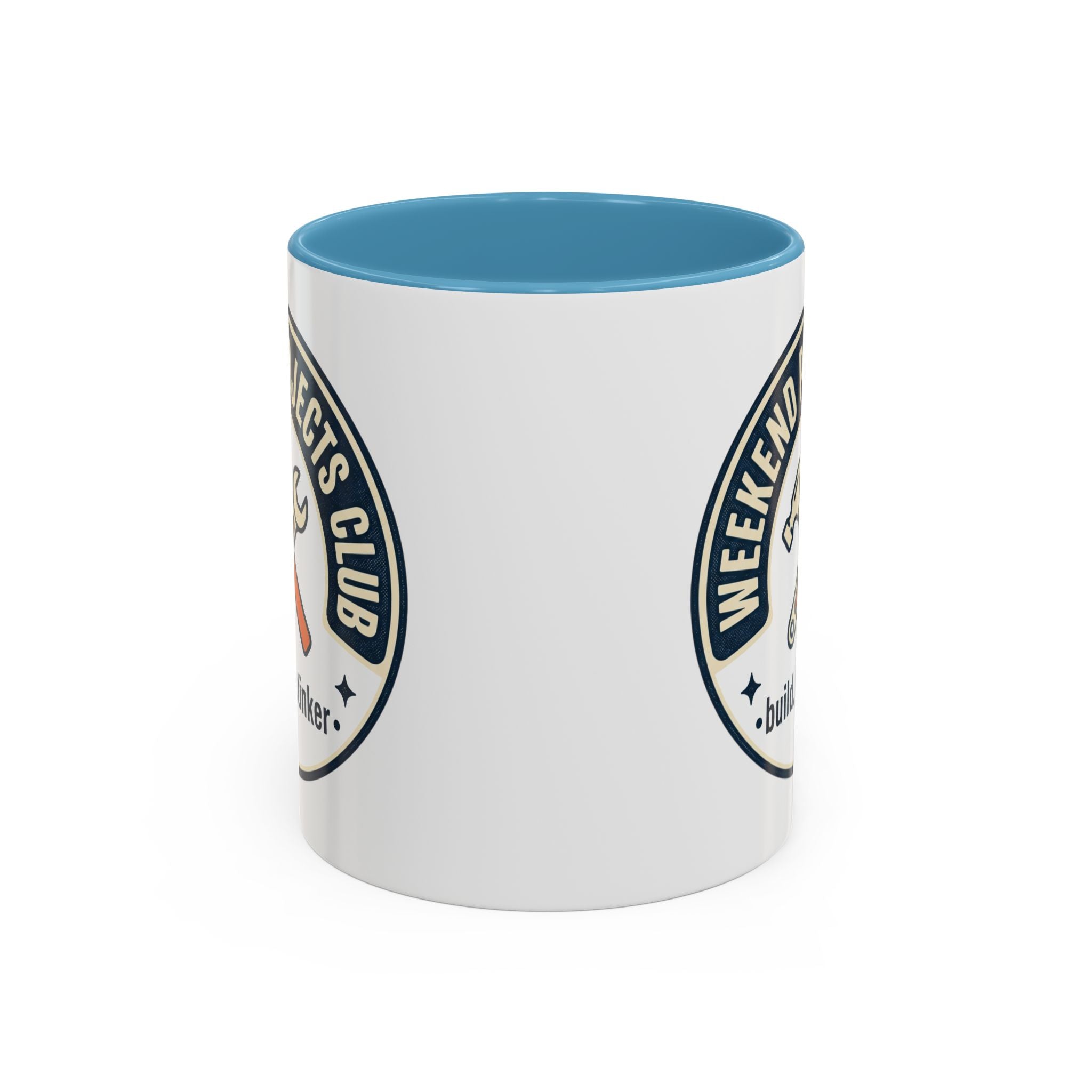 Weekend Projects Club Coffee Mug — "build. fix. tinker." Accent Ceramic Mug (11/15oz)