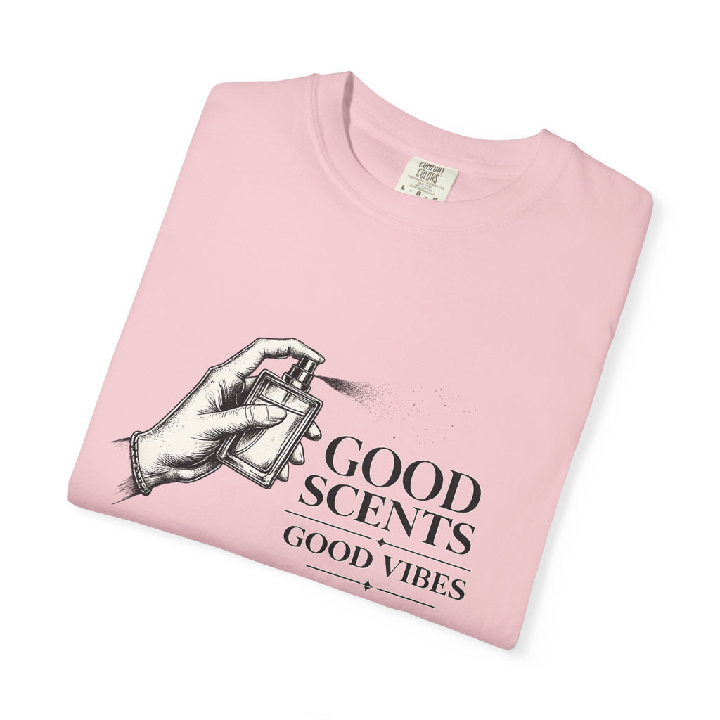 T-Shirt — "Good Scents, Good Vibes" Vintage Perfume Spray Graphic Tee