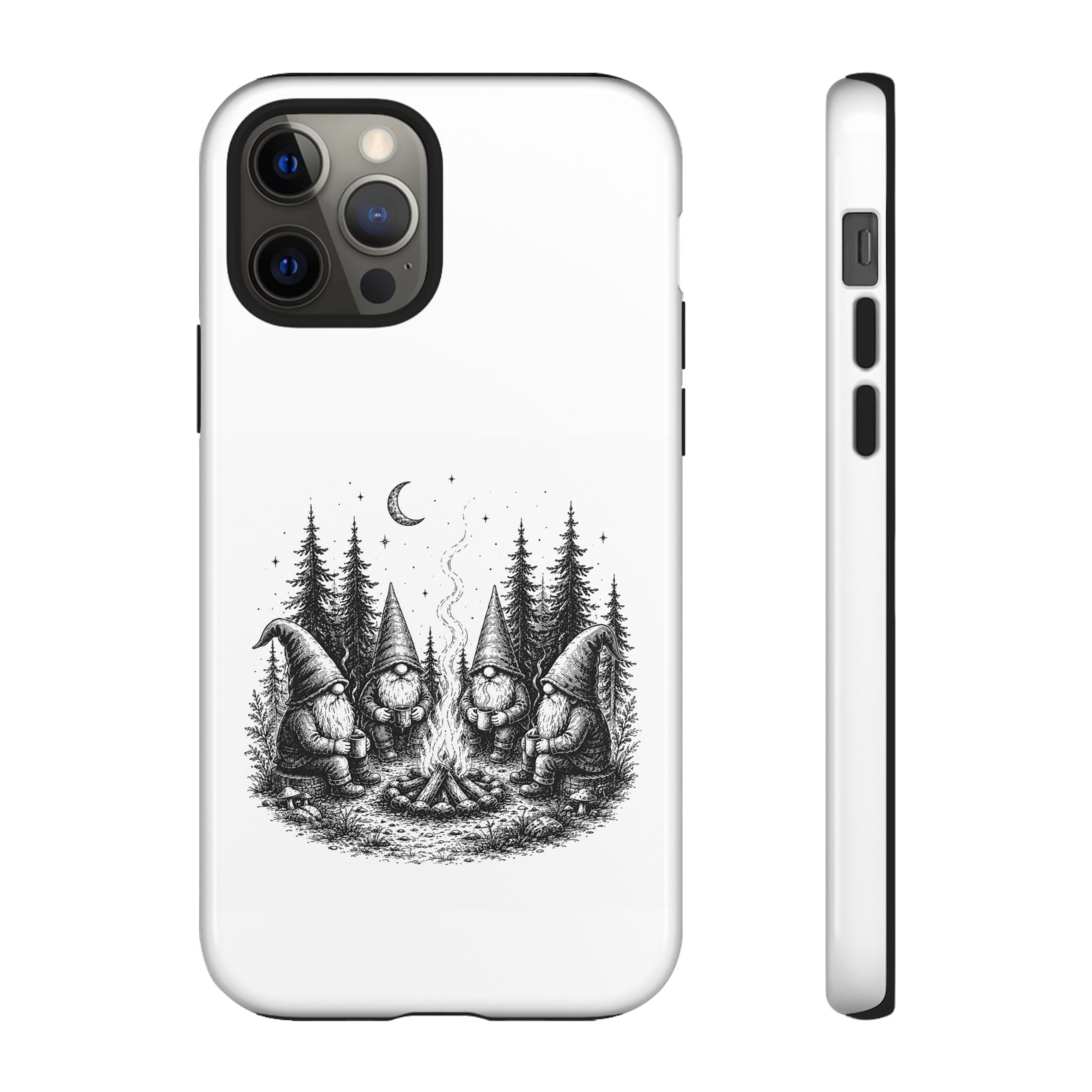 Gnome Campfire Protective Phone Case — Night Forest Illustration