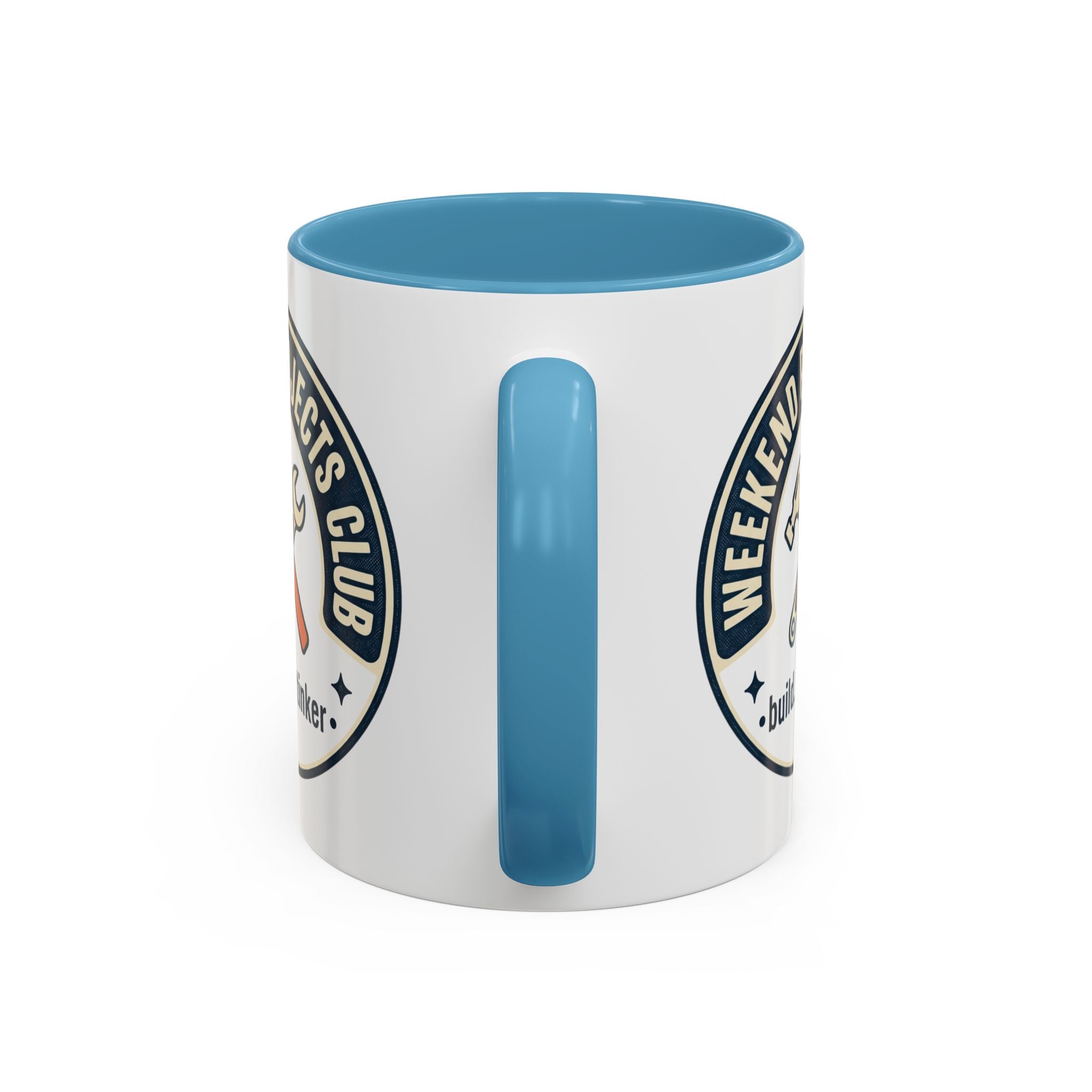 Weekend Projects Club Coffee Mug — "build. fix. tinker." Accent Ceramic Mug (11/15oz)