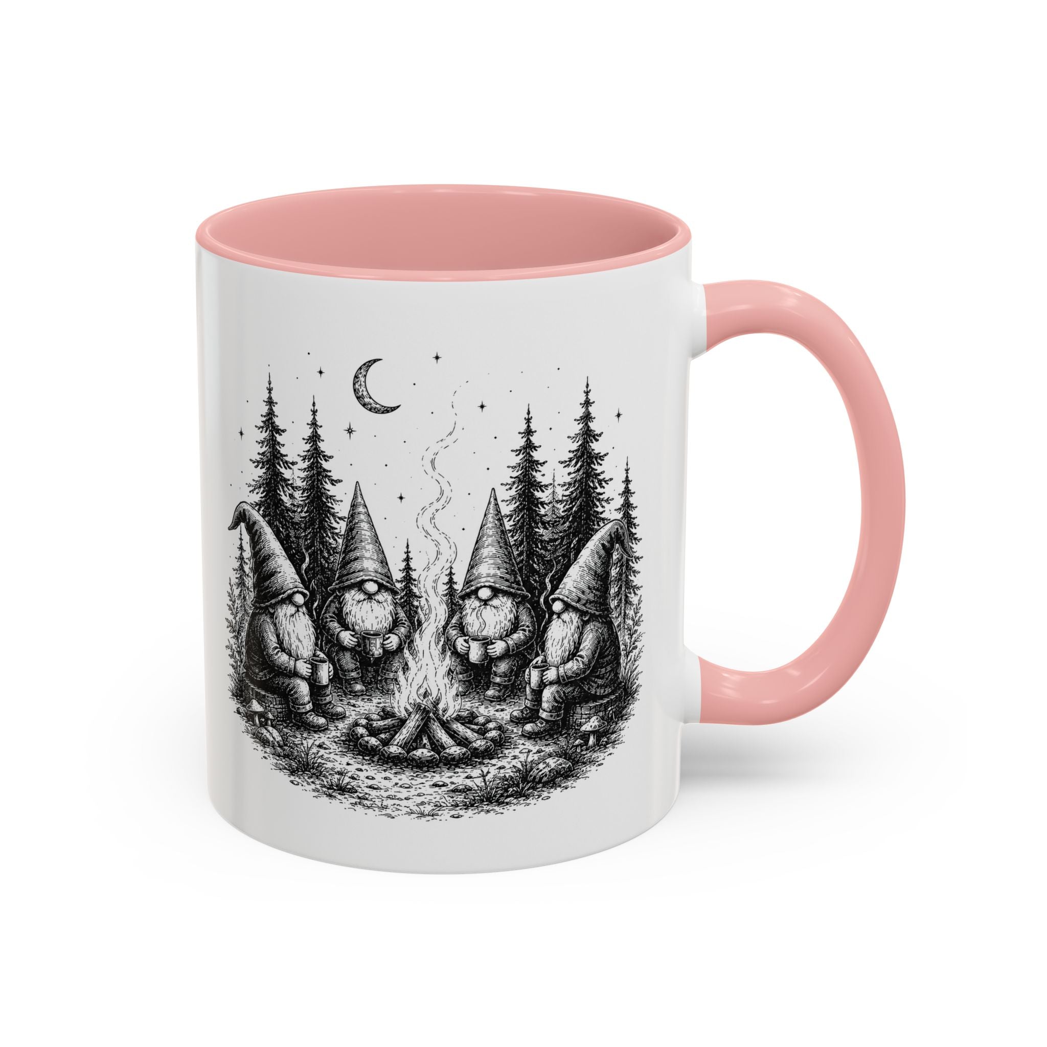 Gnome Campfire Coffee Mug — Woodland Camping Ceramic Accent Mug (11/15oz)