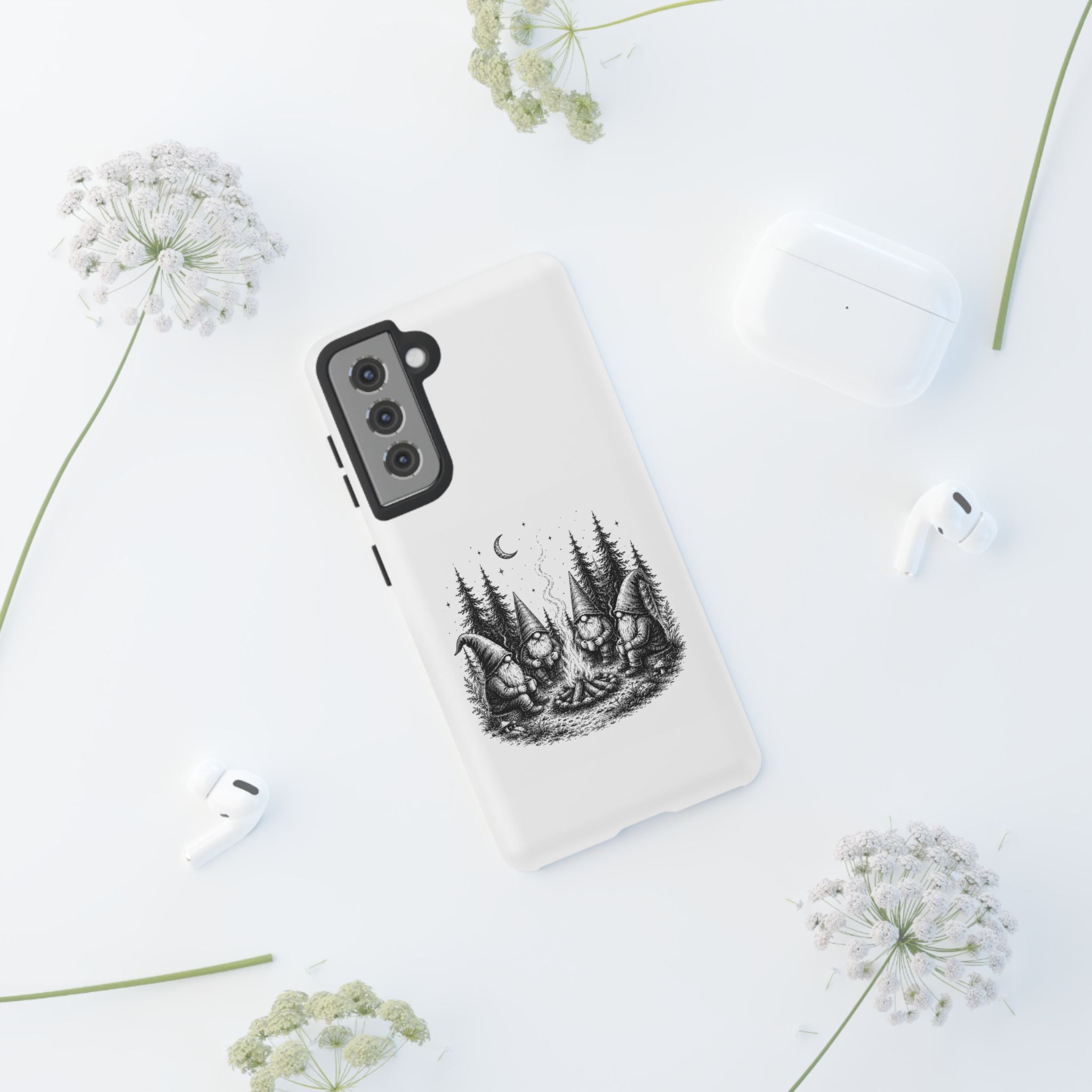 Gnome Campfire Protective Phone Case — Night Forest Illustration