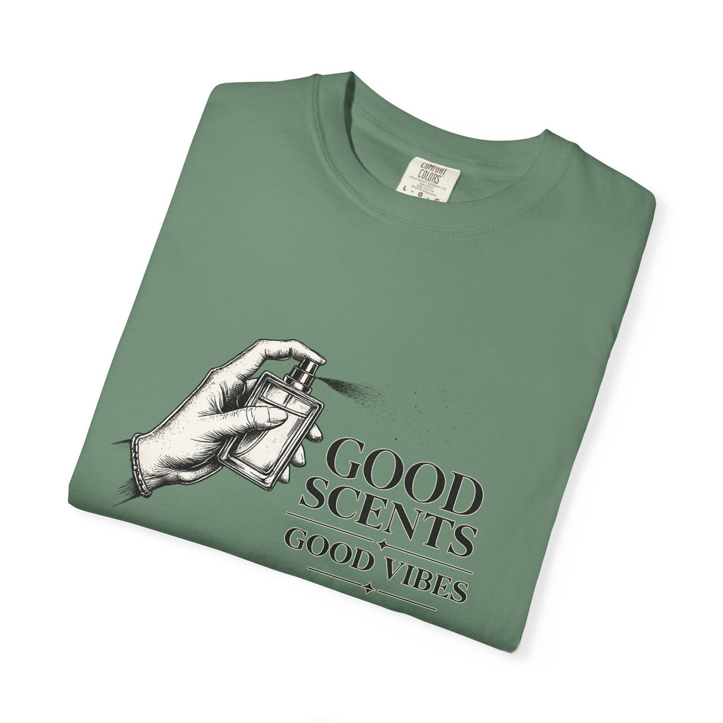 T-Shirt — "Good Scents, Good Vibes" Vintage Perfume Spray Graphic Tee